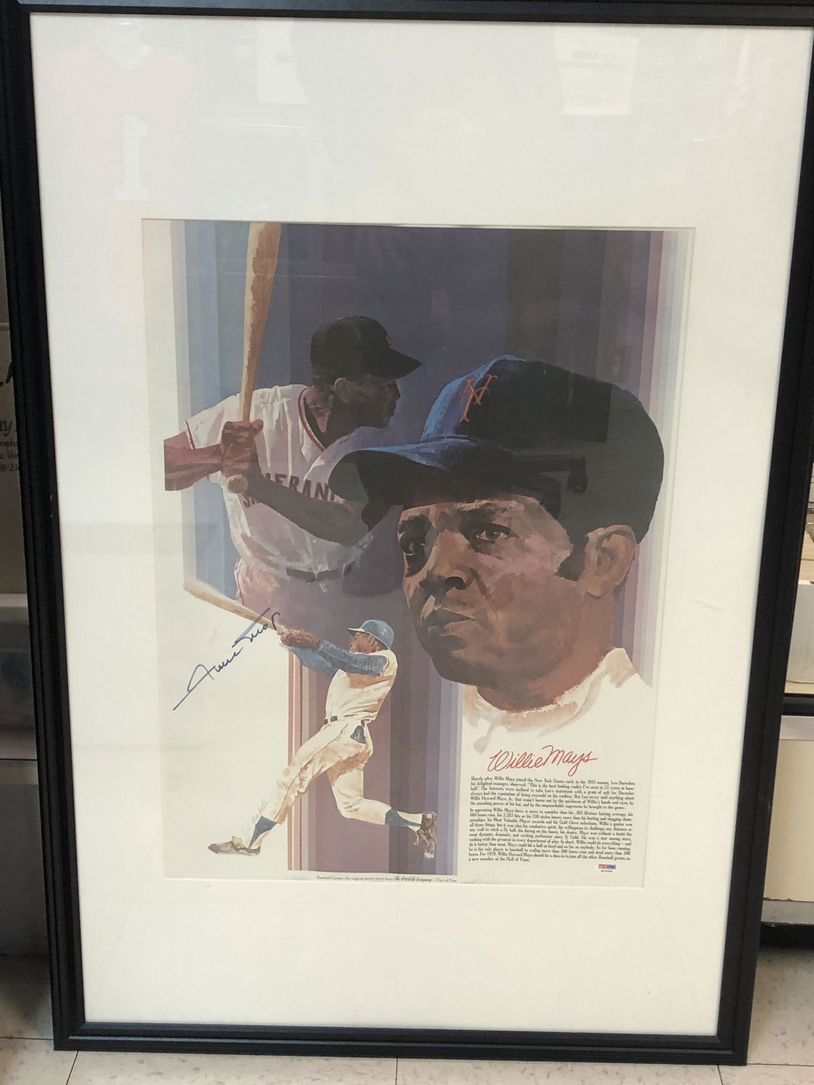 WILLIE MAYS SIGNED HALL OF FAME INDUCTION 24 X 36 FRAMED POSTER (PSA COA) (1 of 3)