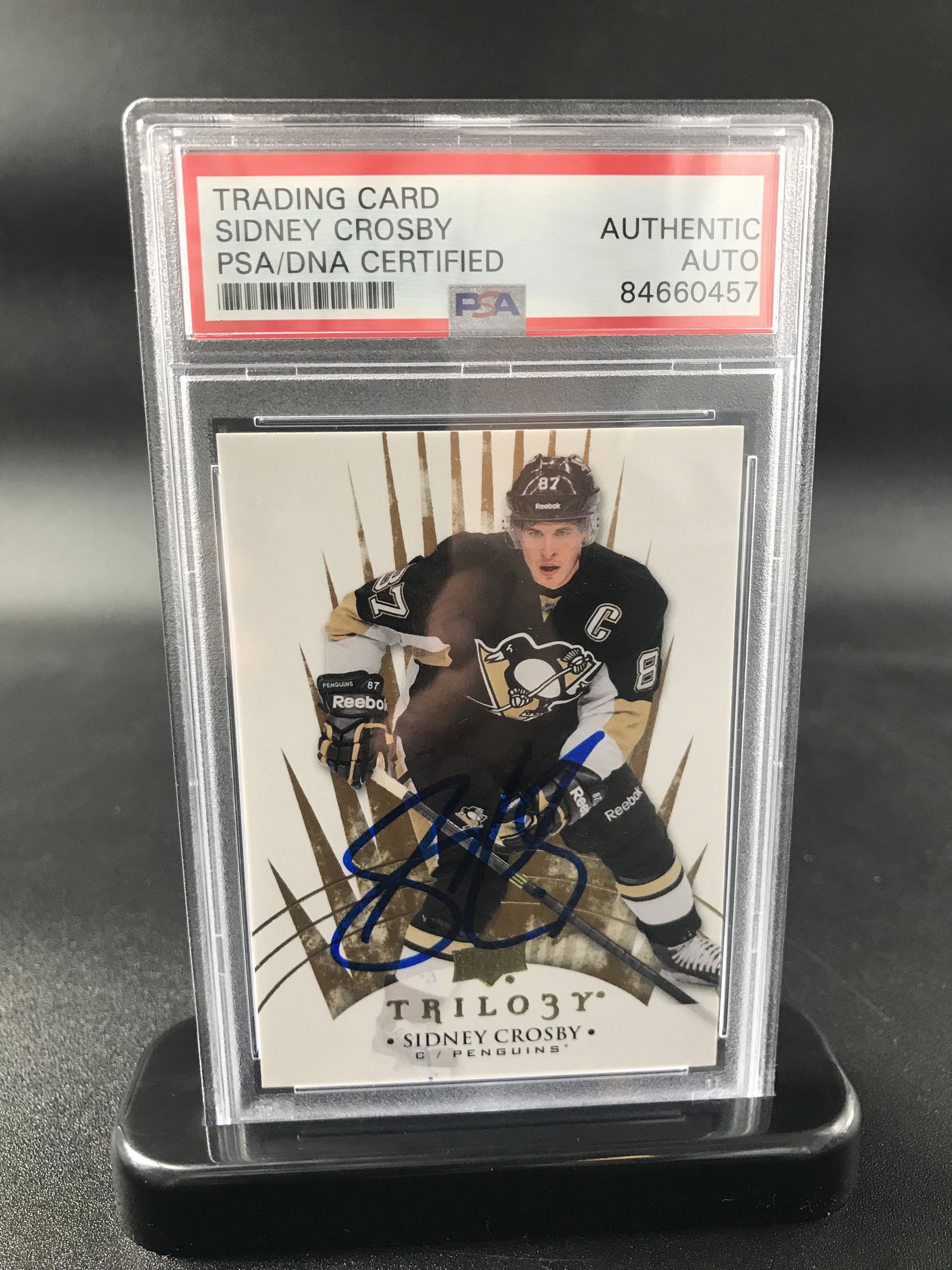 2014-15 UPPER DECK TRILOGY SIDNEY CROSBY SIGNED HOCKEY CARD (PSA AUTHENTIC) (1 of 2)