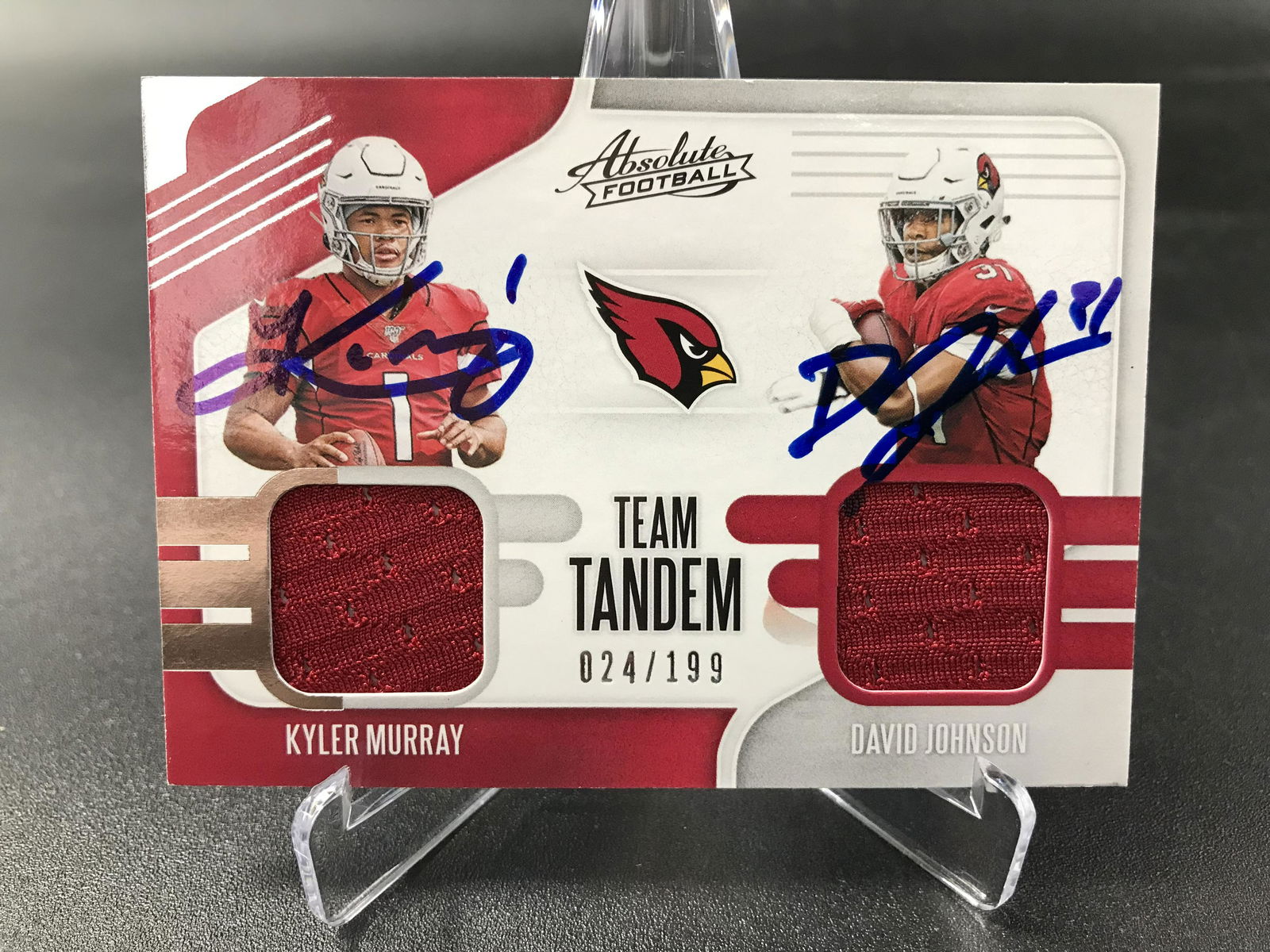 AUTOGRAPHED PANINI ABSOLUTE FOOTBALL TEAM TANDEM #TTM-AC2 KYLER MURRAY AND DAVID JOHNSON #024/199: AUTOGRAPHED PANINI ABSOLUTE FOOTBALL TEAM TANDEM #TTM-AC2 KYLER MURRAY AND DAVID JOHNSON #024/199