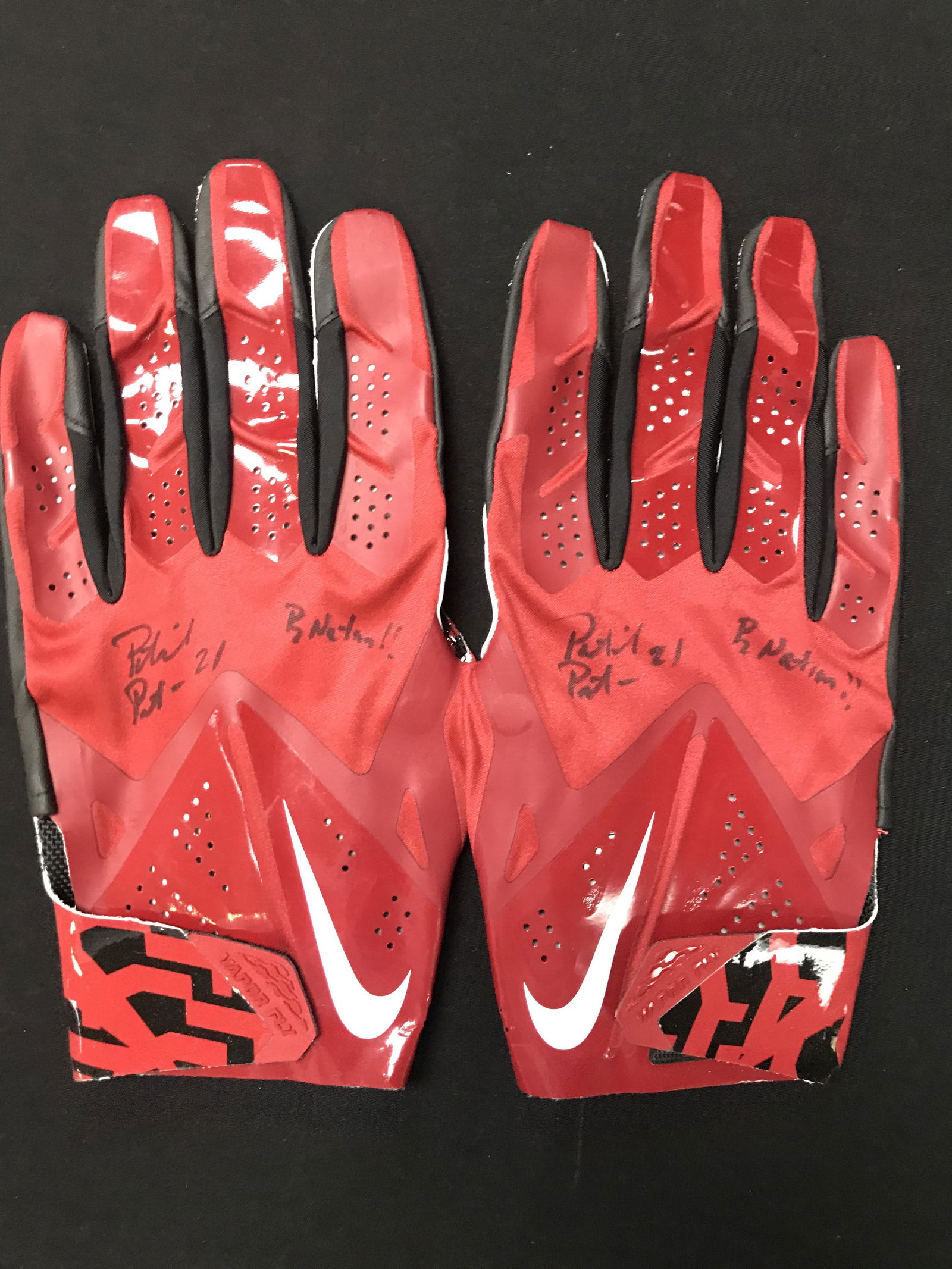 PATRICK PETERSON DUAL SIGNED GAME USED FOOTBALL GLOVES (CARDINALS COA) (1 of 4)