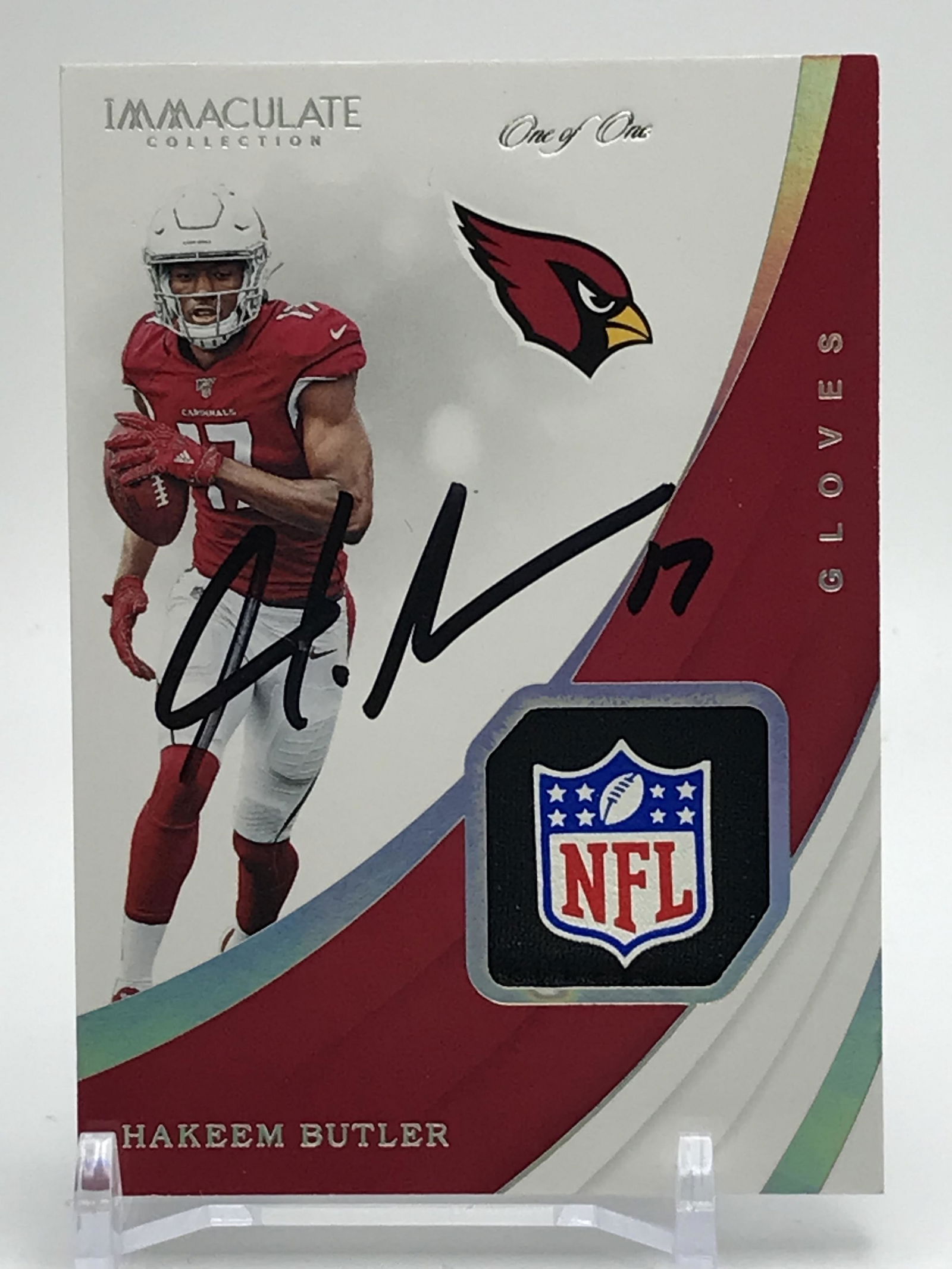 PANINI # LG-16  SIGNED HAKEEM BUTLER  ONE OF ONE GLOVES FOOTBALL CARD (1 of 2)