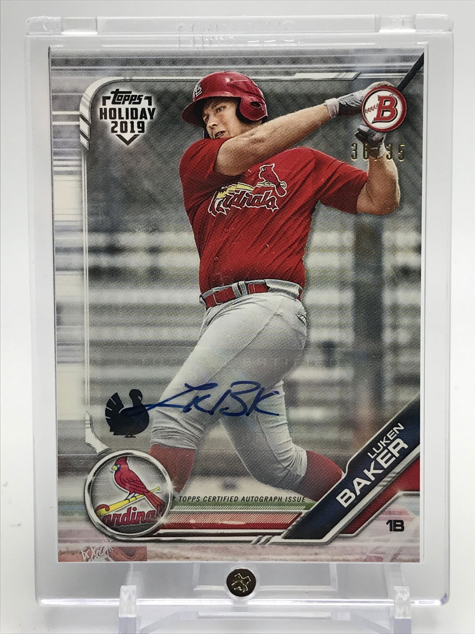 2019 TOPPS BASEBALL HOLIDAY LUKEN BAKER AUTO ROOKIE CARD (1 of 2)