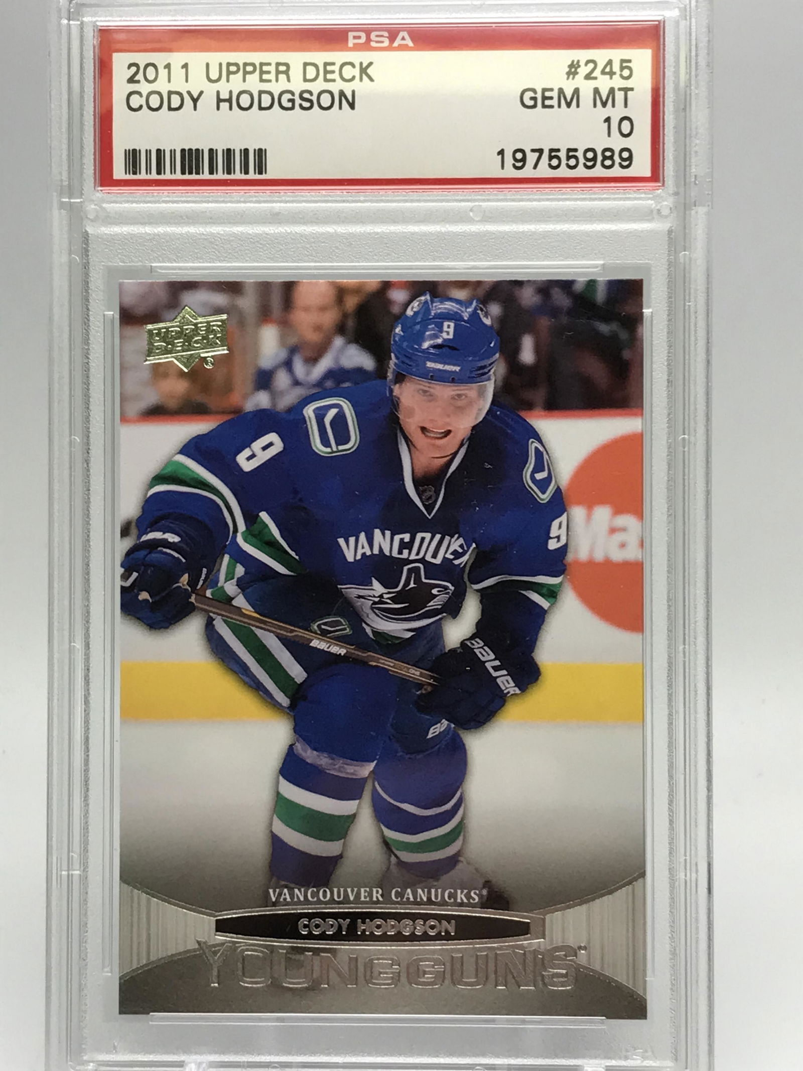 CODY HODGSON UD YOUNG GUNS ROOKIE CARD (PSA 10) (1 of 2)