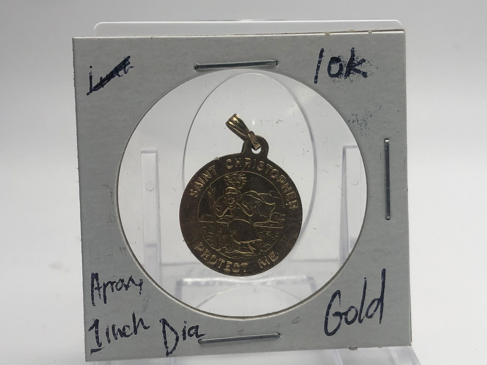 10K SOLID GOLD SAINT CHRISTOPHER PENDANT APPROXIMATELY 1 INCH DIAMETER (1 of 2)