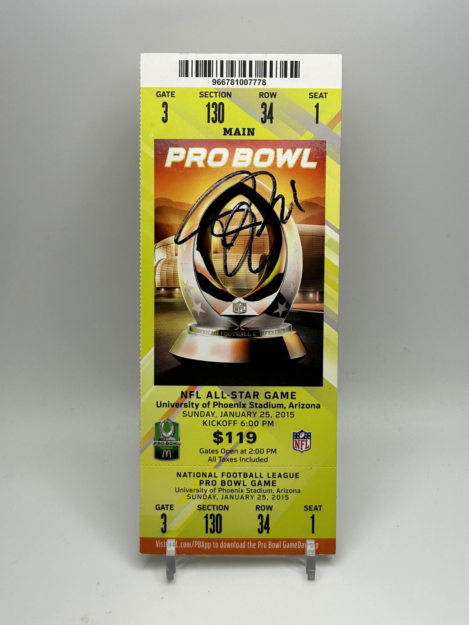 PATRICK PETERSON SIGNED PRO BOWL TICKET (CARDINALS COA) (1 of 2)