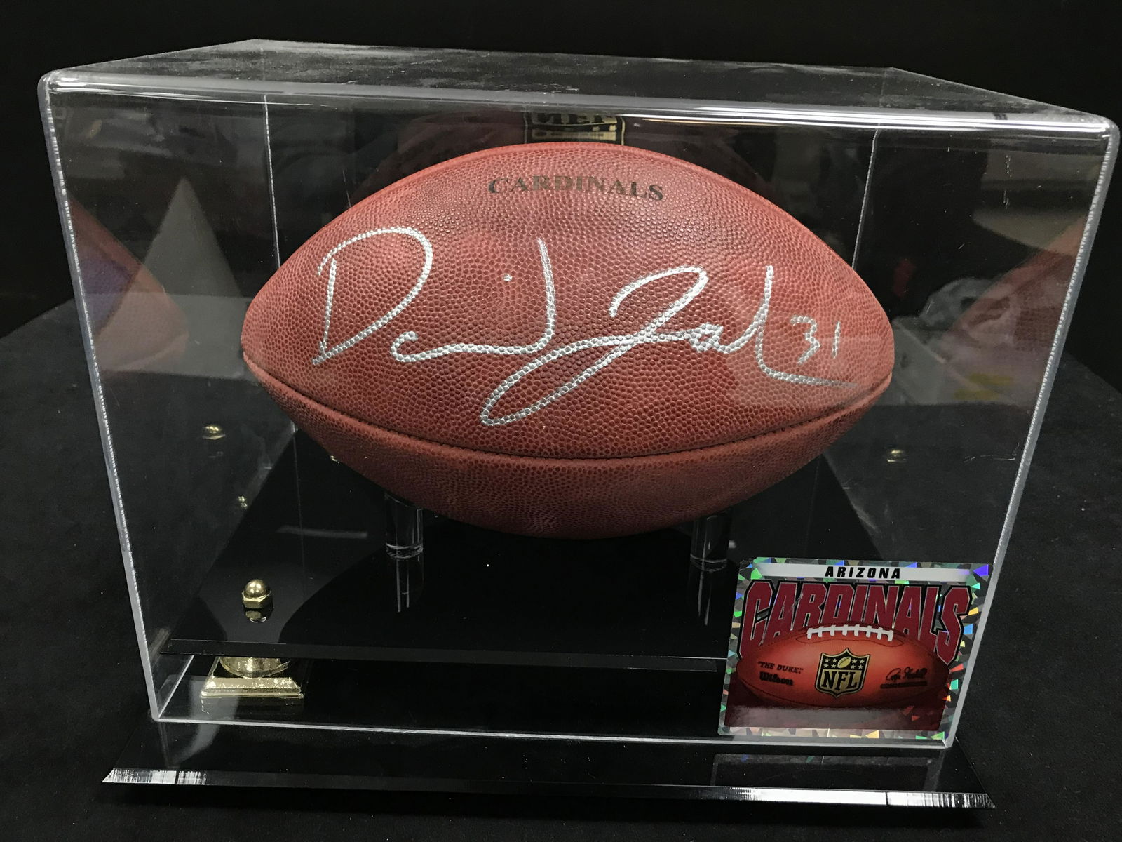 DAVID JOHNSON SIGNED GAME USED ARIZONA CARDINALS FOOTBALL IN DISPLAY CASE JSA COA: DAVID JOHNSON SIGNED GAME USED ARIZONA CARDINALS FOOTBALL IN DISPLAY CASE JSA COA