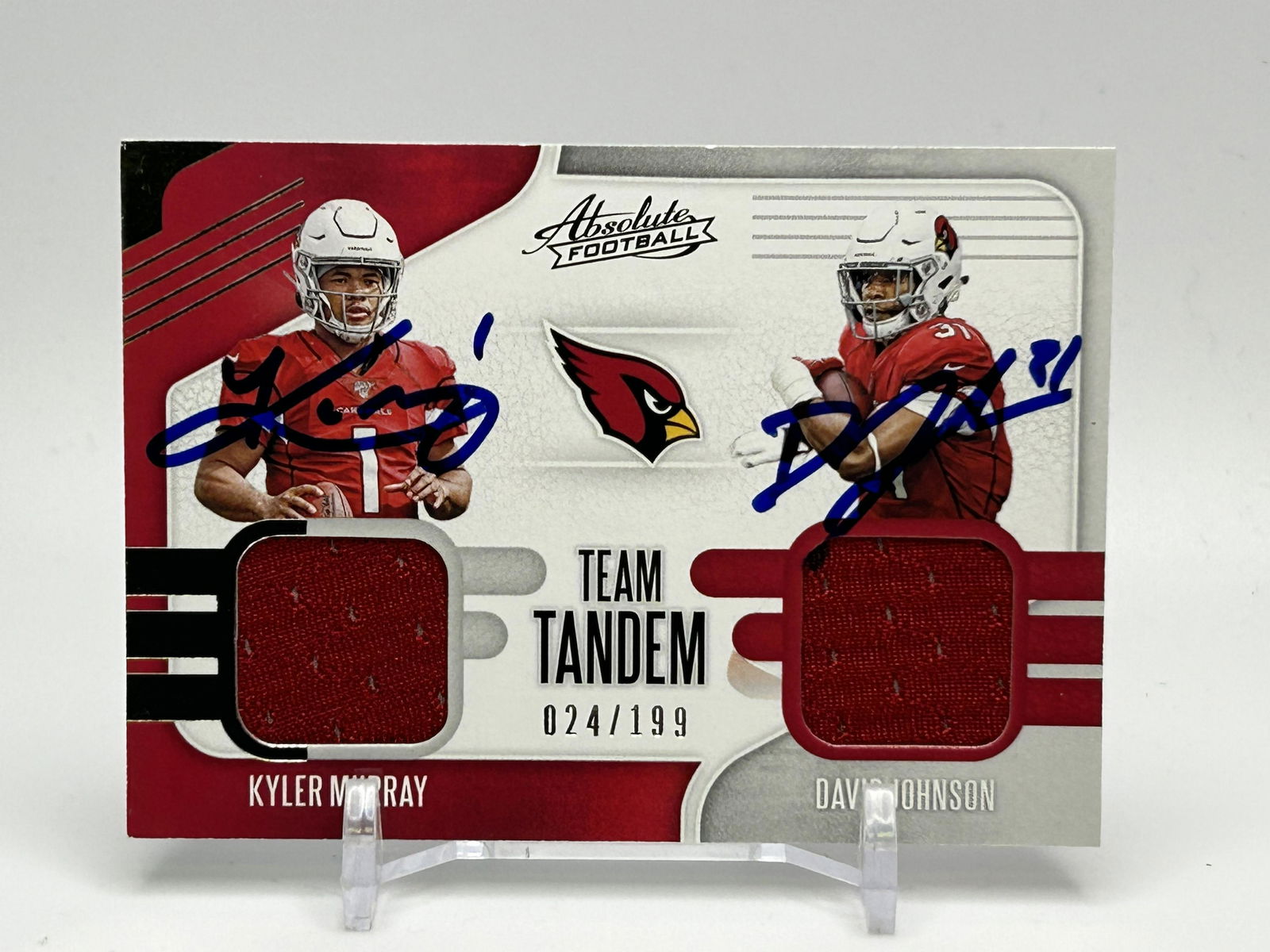 KYLER MURRAY AND DAVID JOHNSON SIGNED 2019 PANINI ABSOLUTE TEAM TANDUM 24/199: KYLER MURRAY AND DAVID JOHNSON SIGNED 2019 PANINI ABSOLUTE TEAM TANDUM 24/199