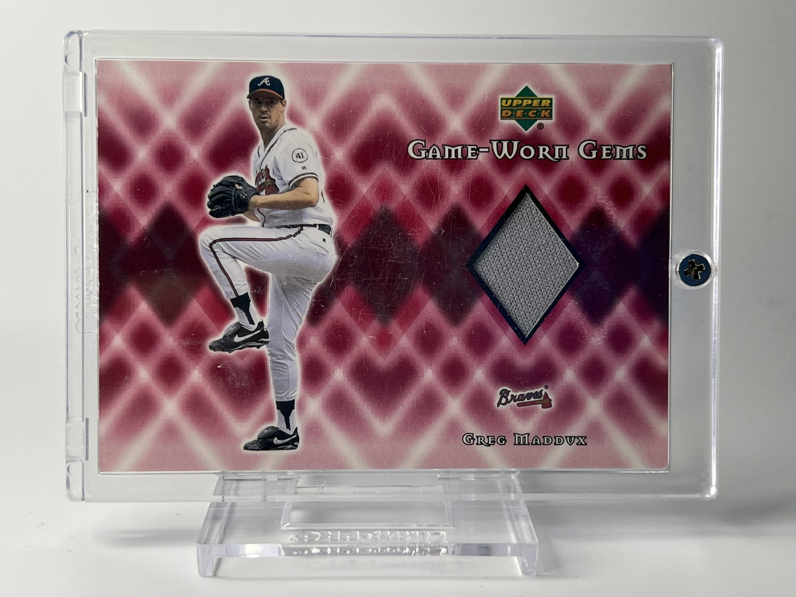 GREG MADDUX GAME WORN GEMS JERSEY CARD: GREG MADDUX GAME WORN GEMS JERSEY CARD
