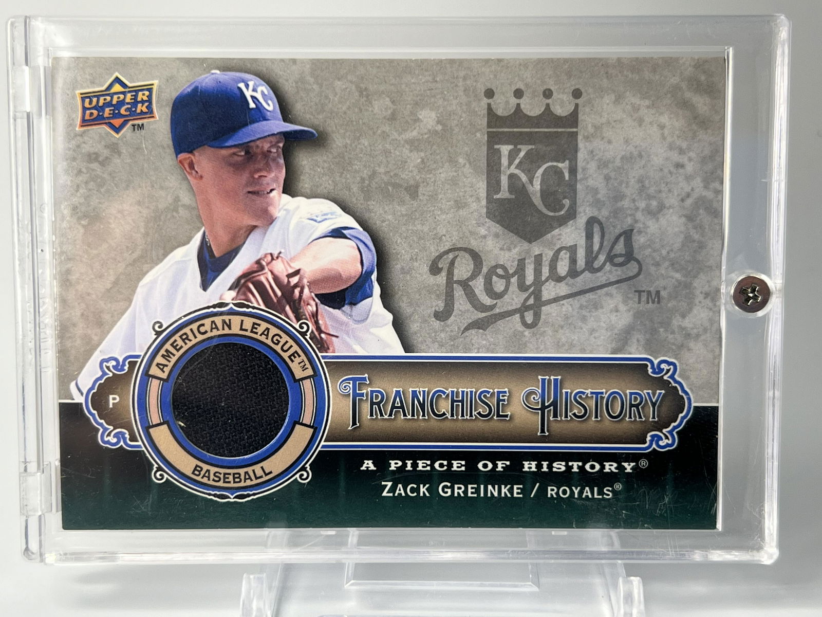 2009 FRANCHISE HISTORY ZACH GREINKE GAME WORN JERSEY CARD (1 of 2)