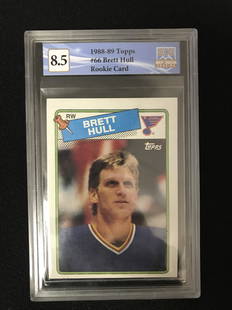 1988-89 TOPPS #66 BRETT HULL ROOKIE CARD GCG GRADED 8.5: 1988-89 TOPPS #66 BRETT HULL ROOKIE CARD GCG GRADED 8.5