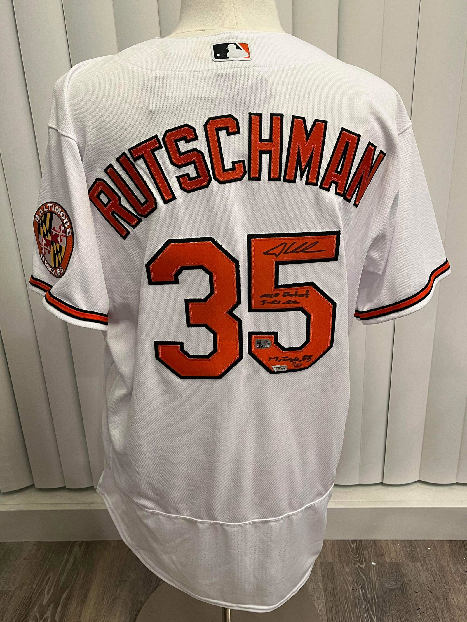 ADLEY RUTSCHMAN SIGNED BALTIMORE ORIOLES JERSEY (FANATICS COA) (1 of 3)