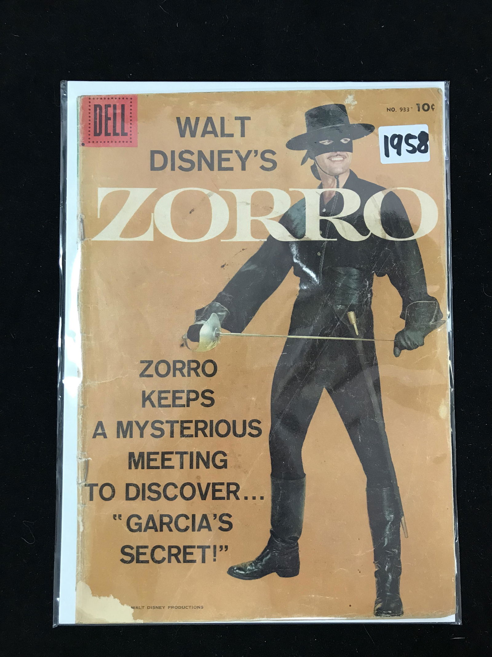 1958 DELL COMICS WALT DISNEY'S ZORRO NO. 933 (1 of 1)
