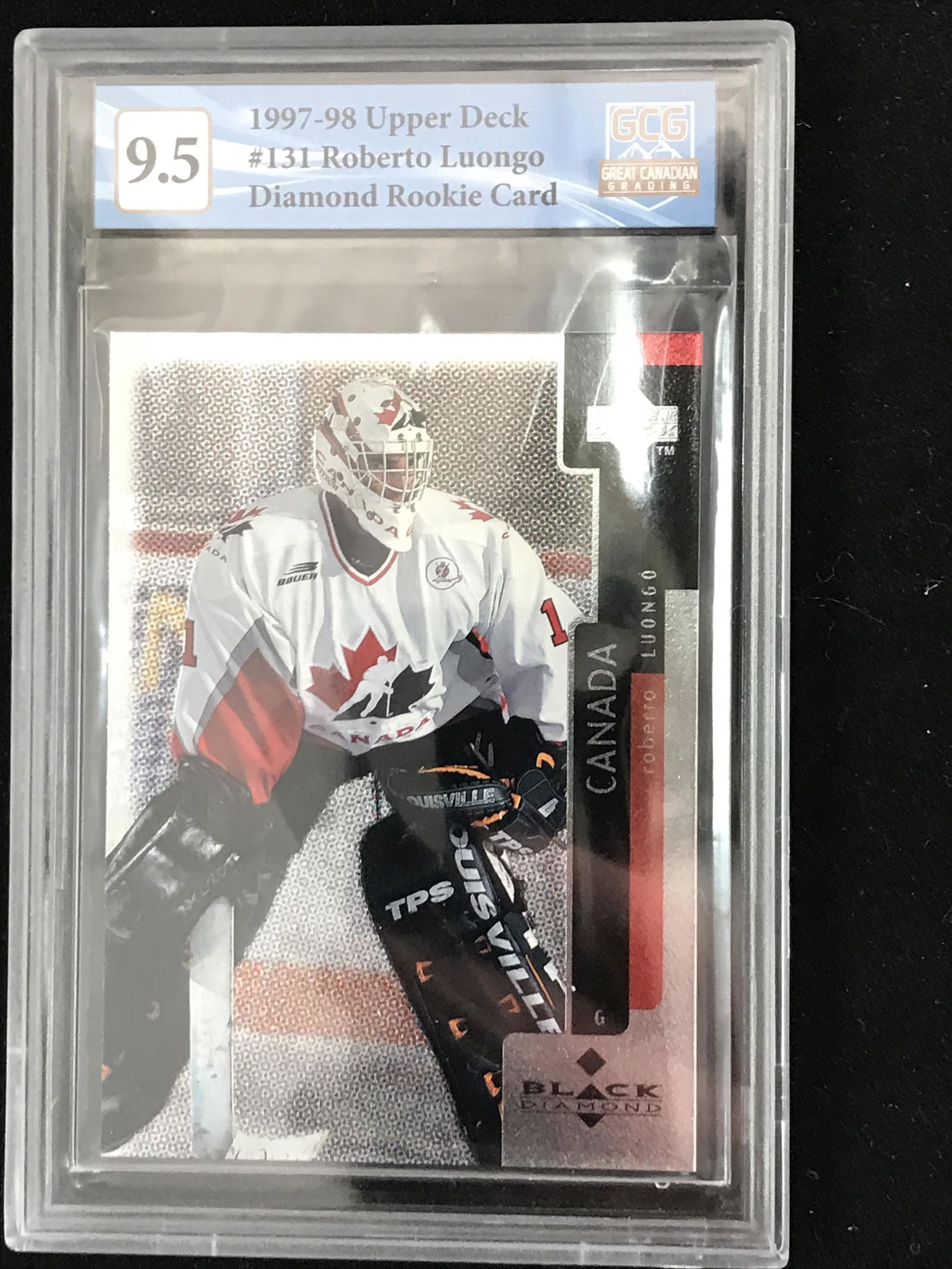 1997-98 UPPER DECK BLACK DIAMOND ROBERTO LUONGO ROOKIE CARD (GCG 9.5) (1 of 2)