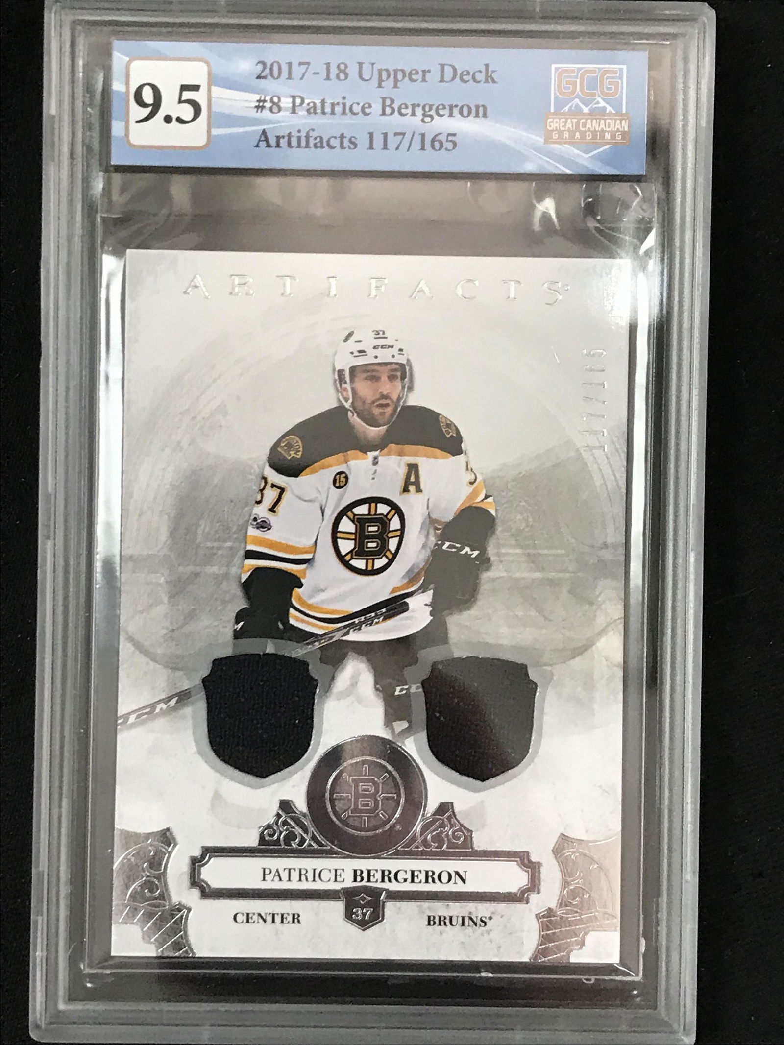 2017-18 UPPER DECK PATRICE BERGERON ARTIFACTS 117/165 (GCG 9.5) (1 of 2)