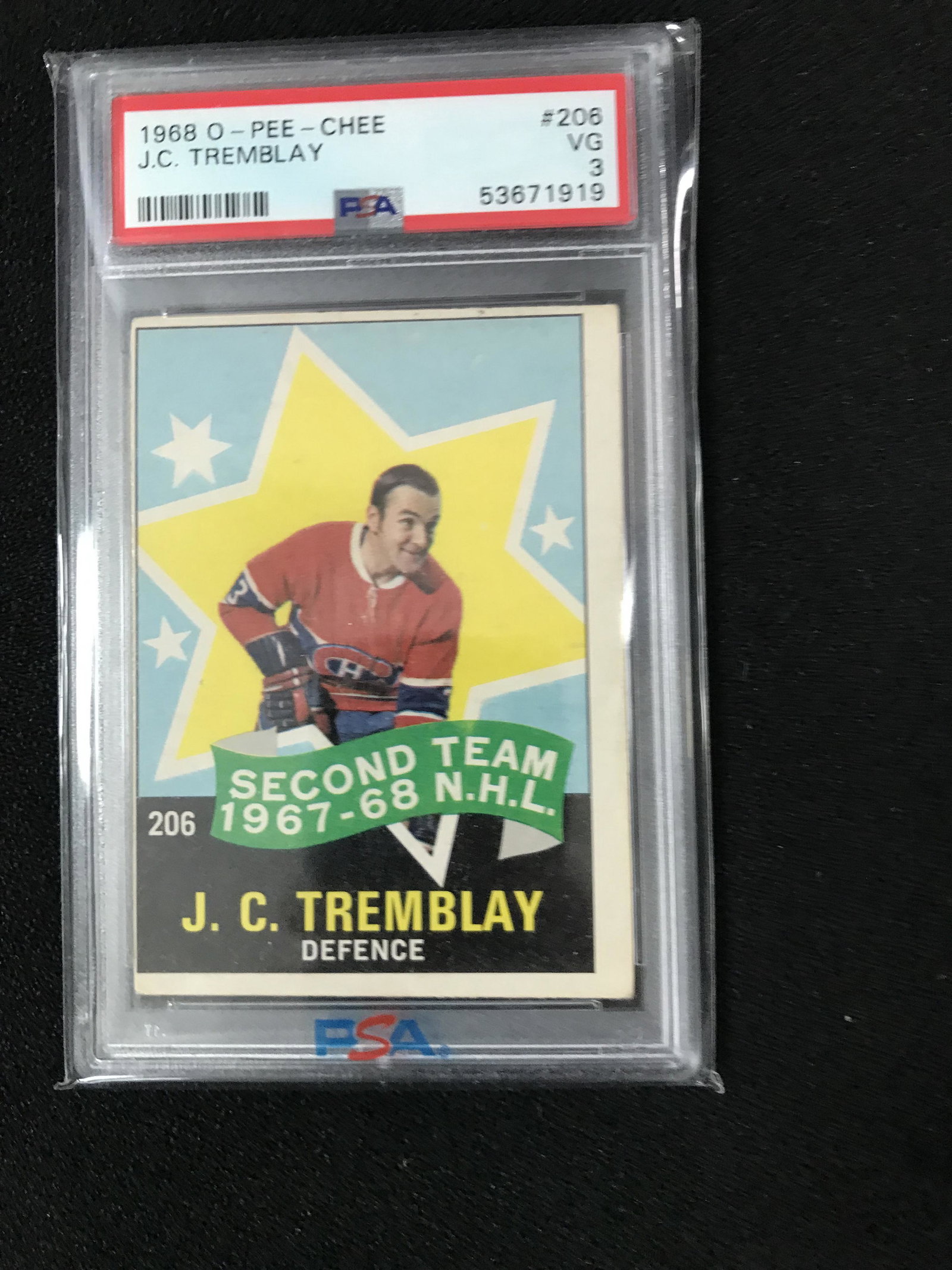 1968 OPC J.C. TREMBLAY NO. 206 (PSA 3): 1968 OPC J.C. TREMBLAY NO. 206 (PSA 3)