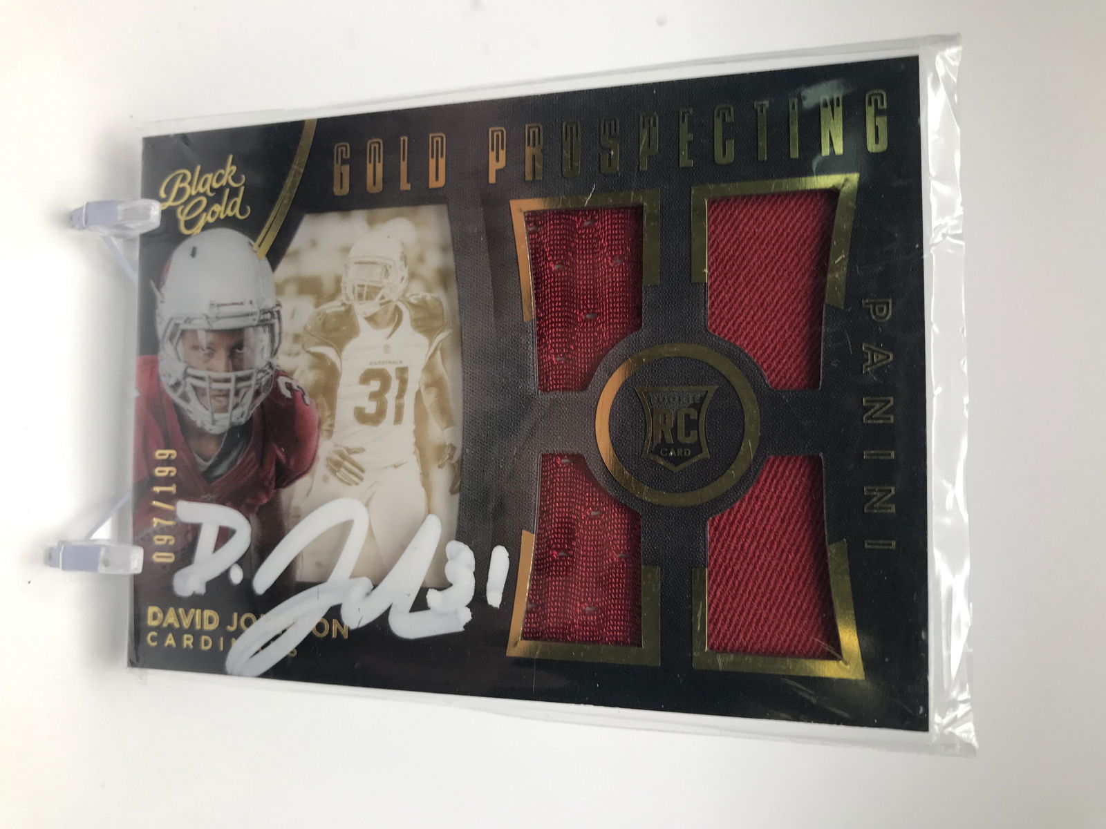 SIGNED 2015 PANINI BLACK GOLD DAVID JOHNSON GP4-DJ PATCH CARD 097/199: SIGNED 2015 PANINI BLACK GOLD DAVID JOHNSON GP4-DJ PATCH CARD 097/199