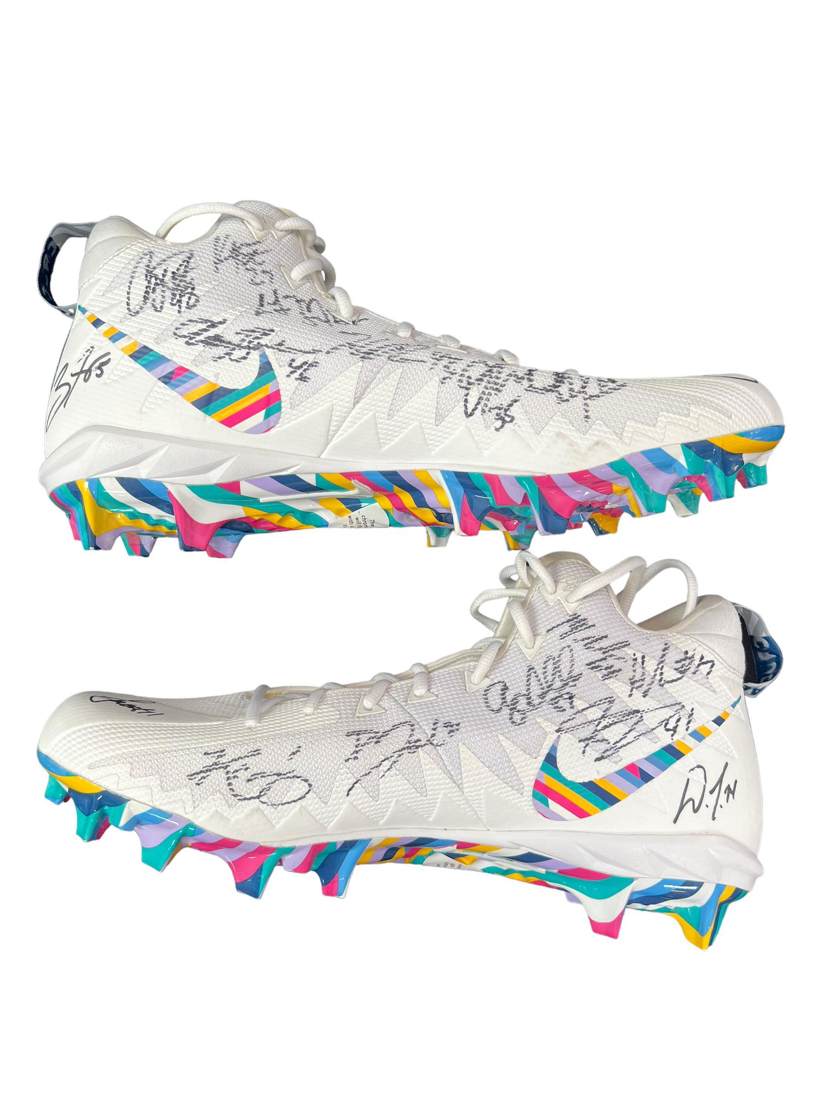 LARRY FITZGERALD TEAM SIGNED CANCER CLEATS (OFFENCE/DEFENCE) CARDINALS COA (1 of 4)