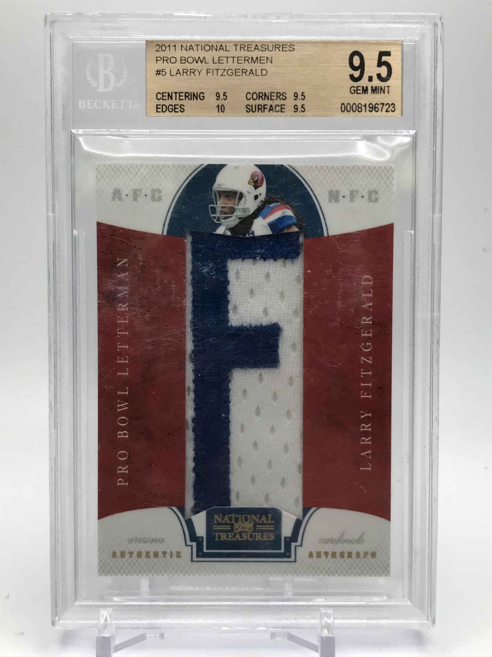 2011 NATIONAL TREASURES PRO BOWL LETTERMEN LARRY FITZGERALD NO. 5 (BECKETT 9.5) 1/10 (1 of 2)