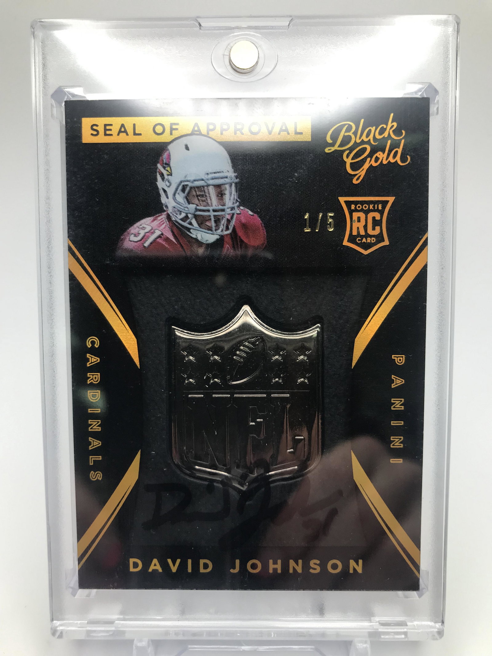 2015 PANINI BLACK GOLD DAVID JOHNSON NO. SOA-3 RC 1/5 SIGNED: 2015 PANINI BLACK GOLD DAVID JOHNSON NO. SOA-3 RC 1/5 SIGNED