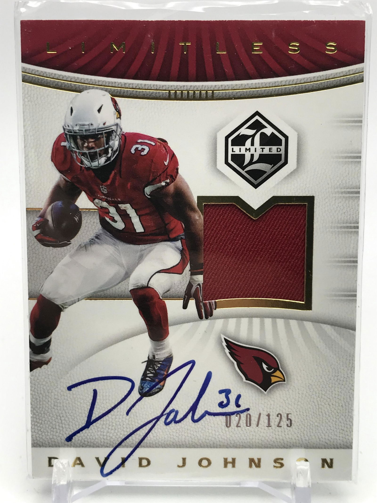2017 PANINI DAVID JOHNSON NO. LM-DJ PATCH AUTO 020/125: 2017 PANINI DAVID JOHNSON NO. LM-DJ PATCH AUTO 020/125