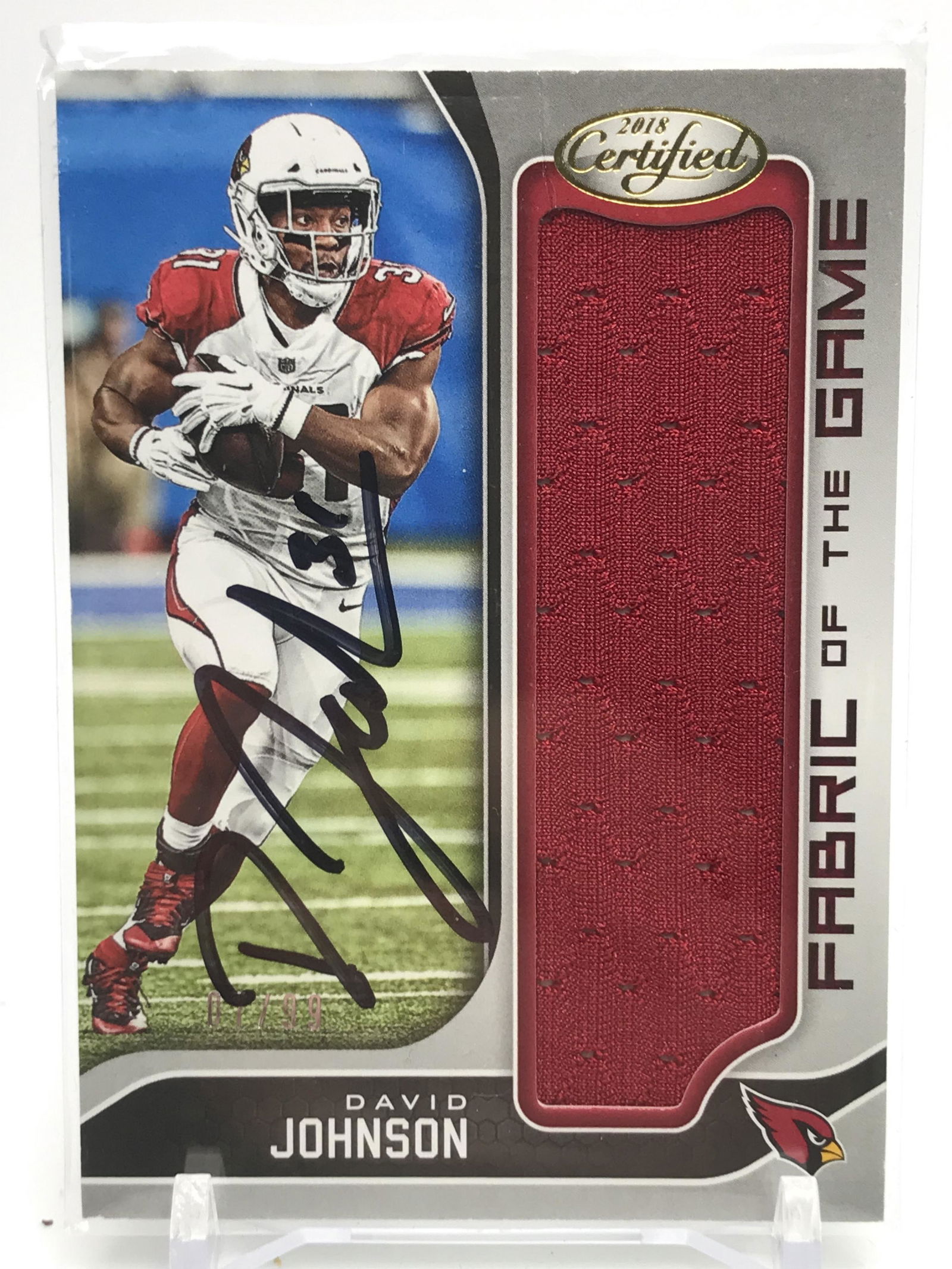 2018 PANINI CERTIFIED DAVID JOHNSON NO. FG-DV PATCH AUTO 07/99: 2018 PANINI CERTIFIED DAVID JOHNSON NO. FG-DV PATCH AUTO 07/99