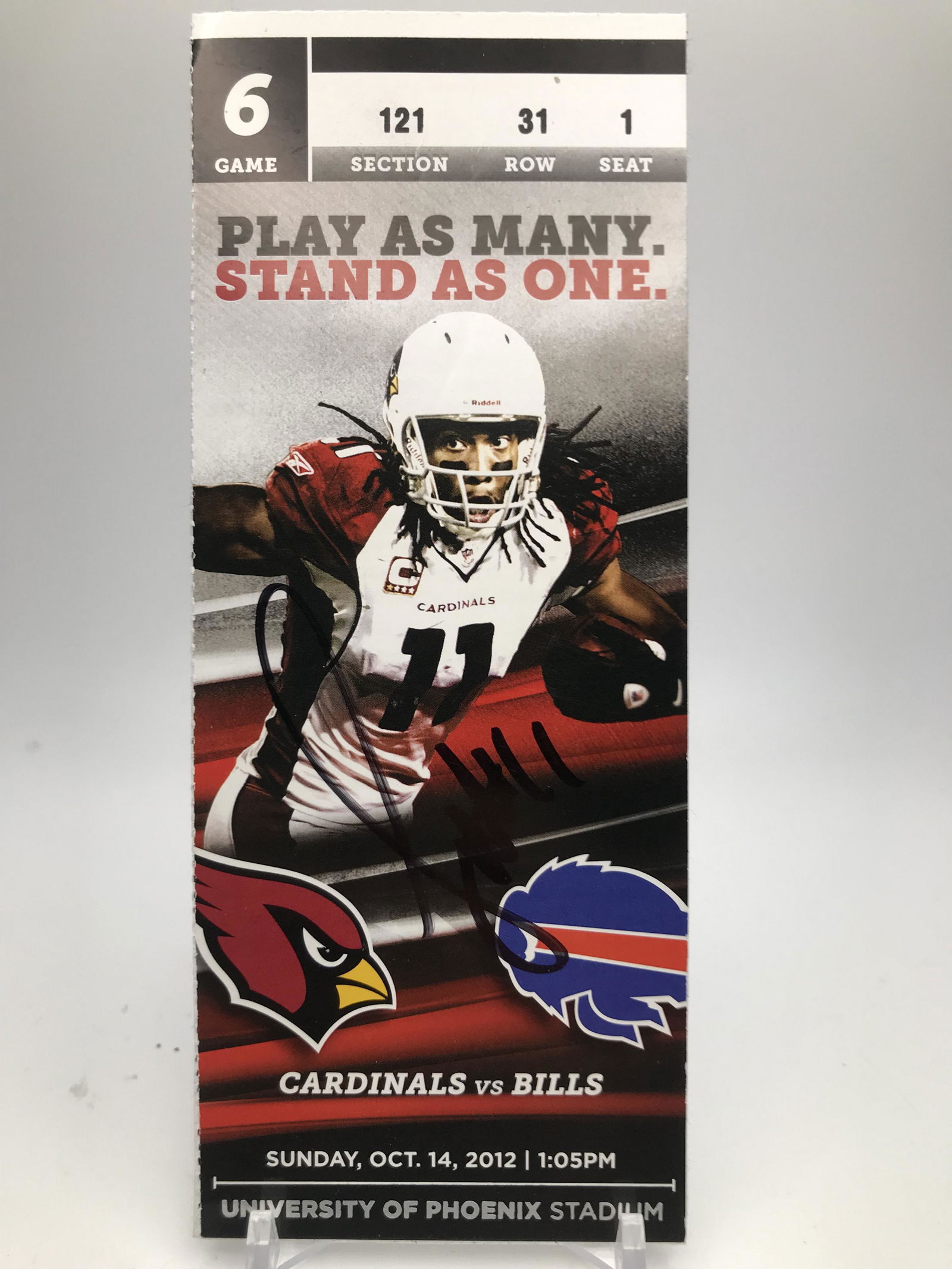 LARRY FITZGERALD SIGNED OFFICIAL GAME TICKET (1 of 2)