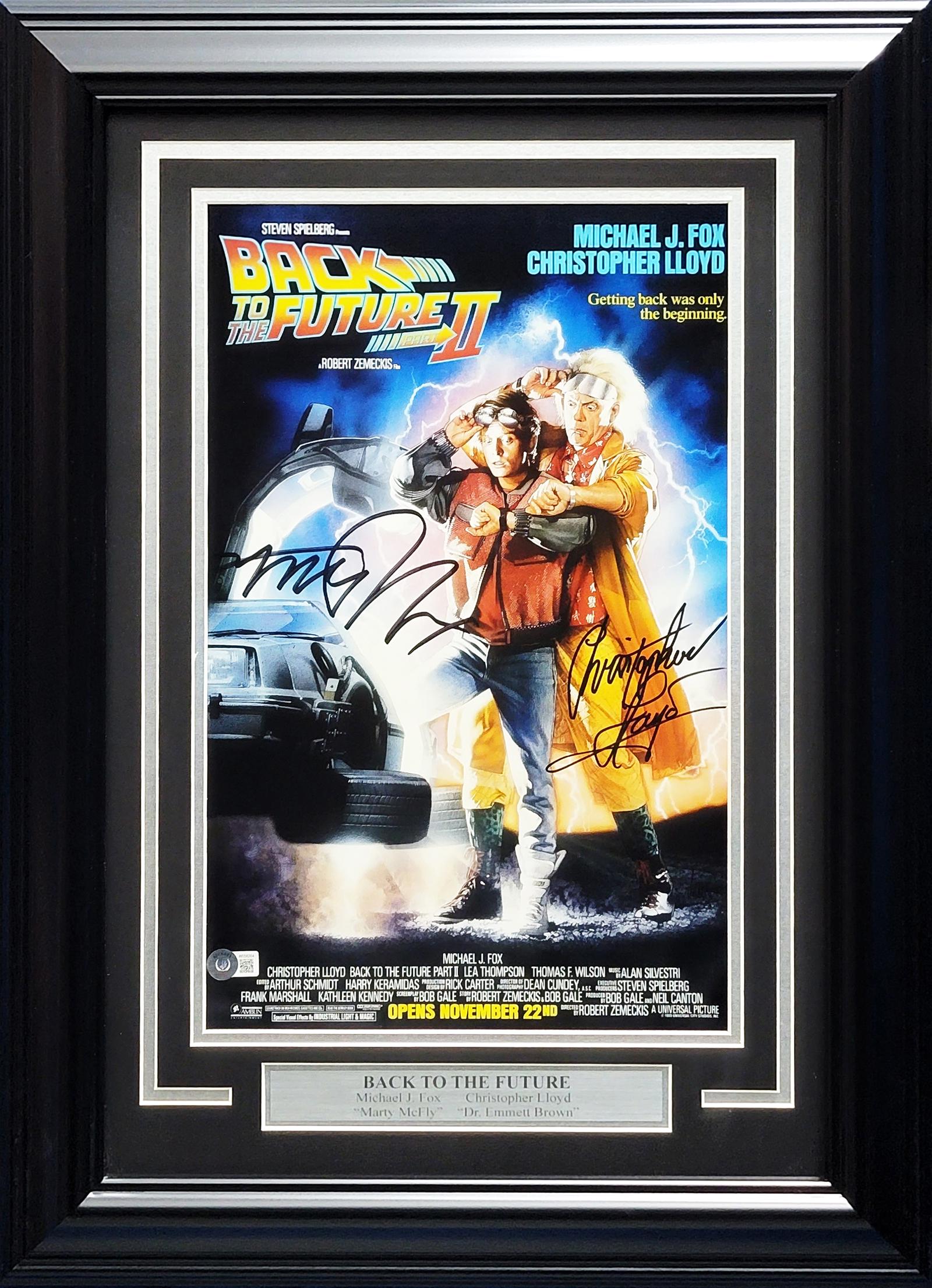 MICHAEL J FOX AND CHRISTOPHER LLOYD DUAL SIGNED AND CUSTOM FRAMED 11 X 18 (BECKETT COA) (1 of 2)