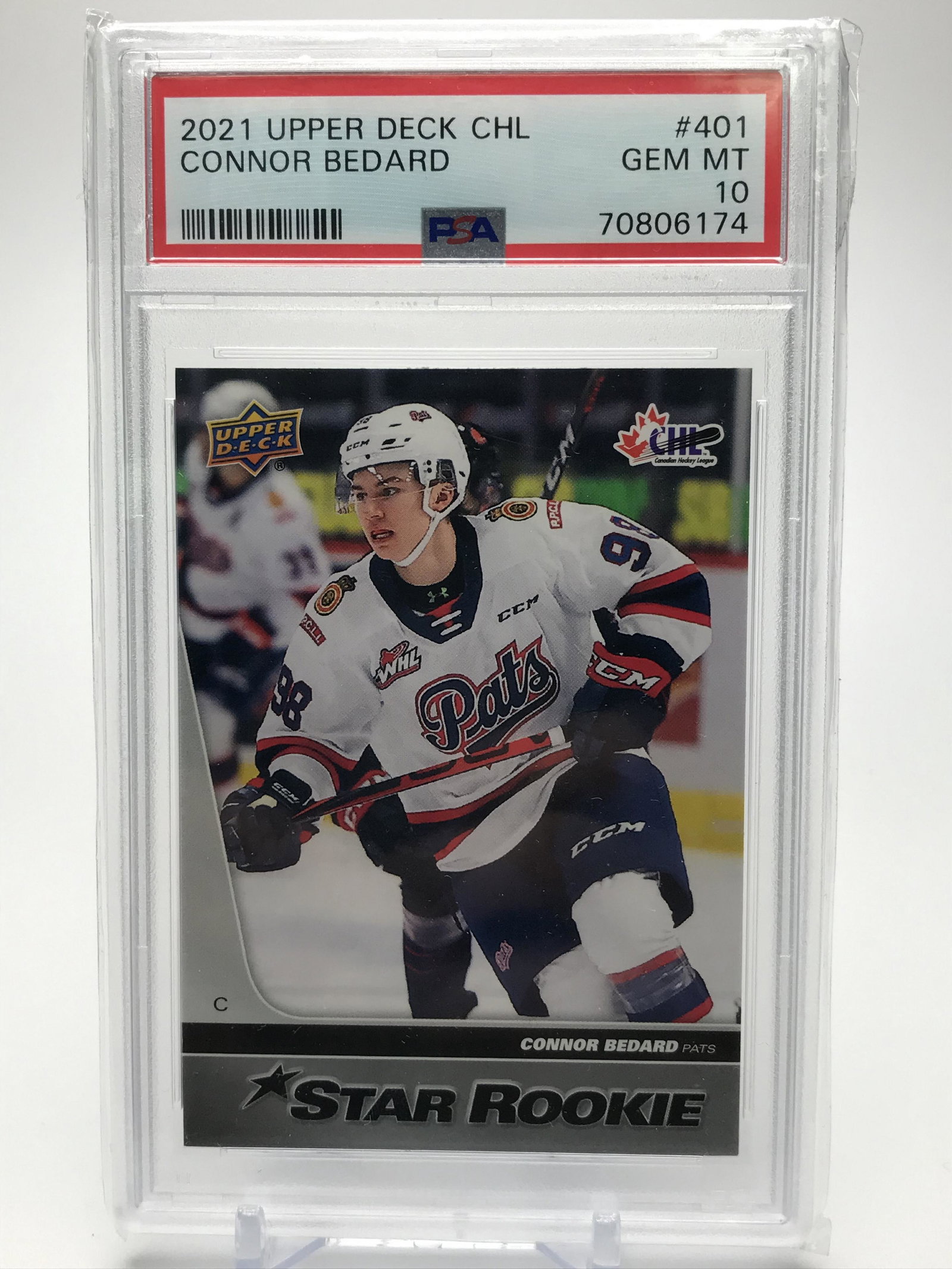 2021 UPPER DECK CHL CONNOR BEDARD STAR ROOKIE PSA GARDED 10: 2021 UPPER DECK CHL CONNOR BEDARD STAR ROOKIE PSA GARDED 10