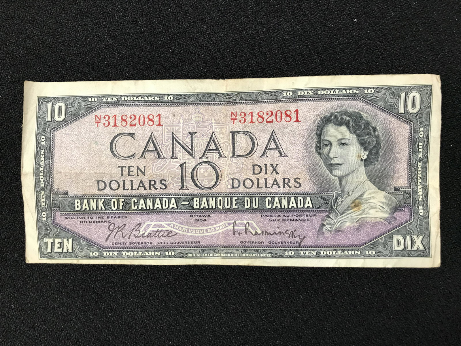 CANADIAN 1954 $10.00 BILL: CANADIAN 1954 $10.00 BILL