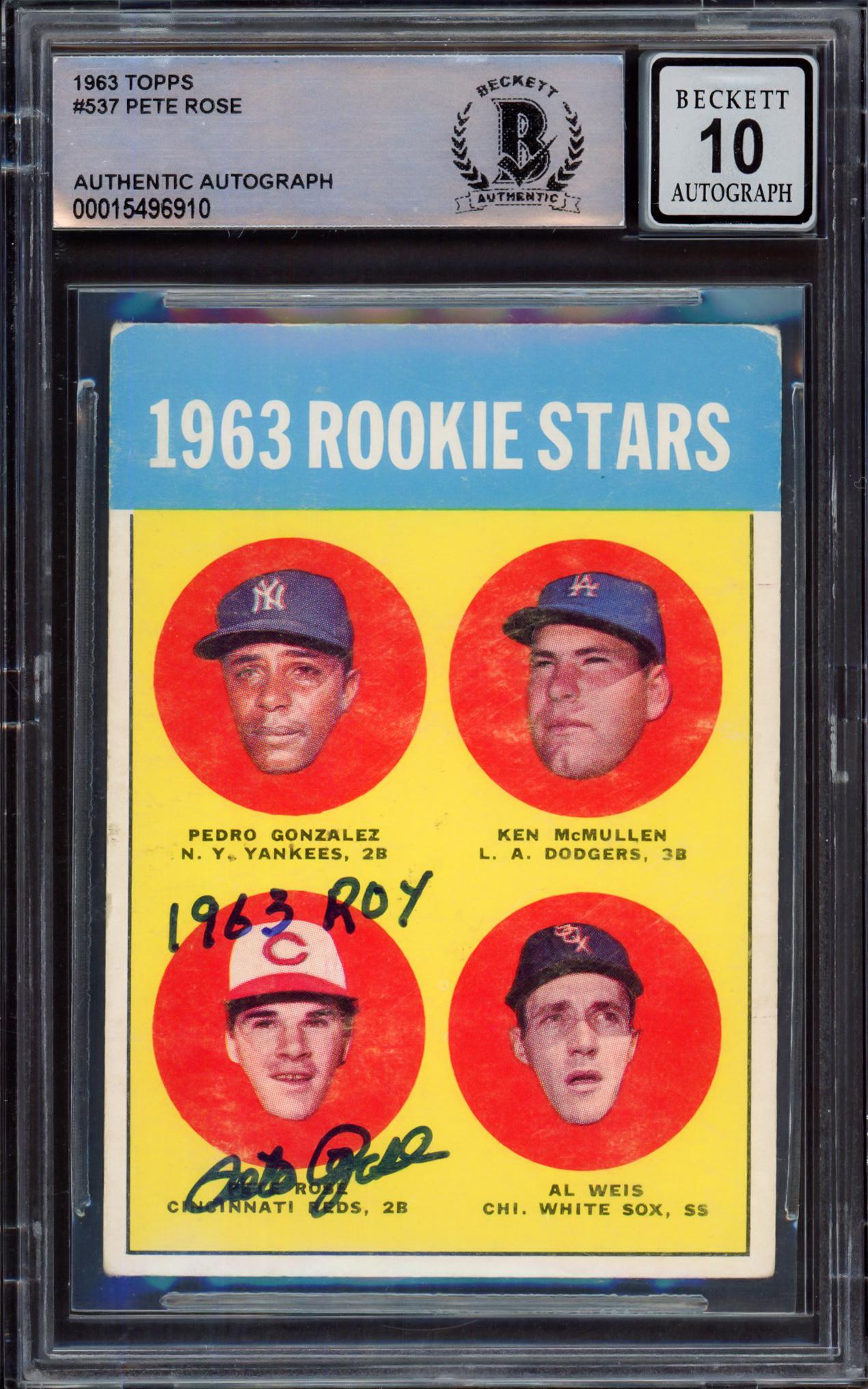 1963 TOPPS NO.537 PETE ROSE  AUTHENTIC AUTOGRAPH BECKETT 10 (1 of 2)