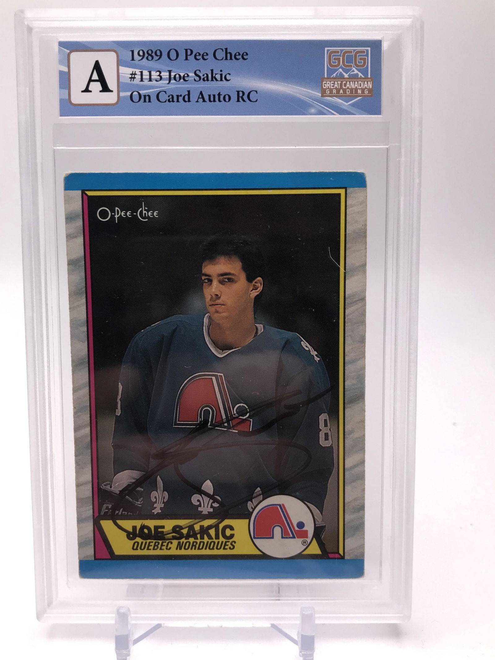 1989 O-PEE-CHEE #113 JOE SAKIC ON CARD AUTO ROOKIE CARD GCG GRADED A (1 of 1)
