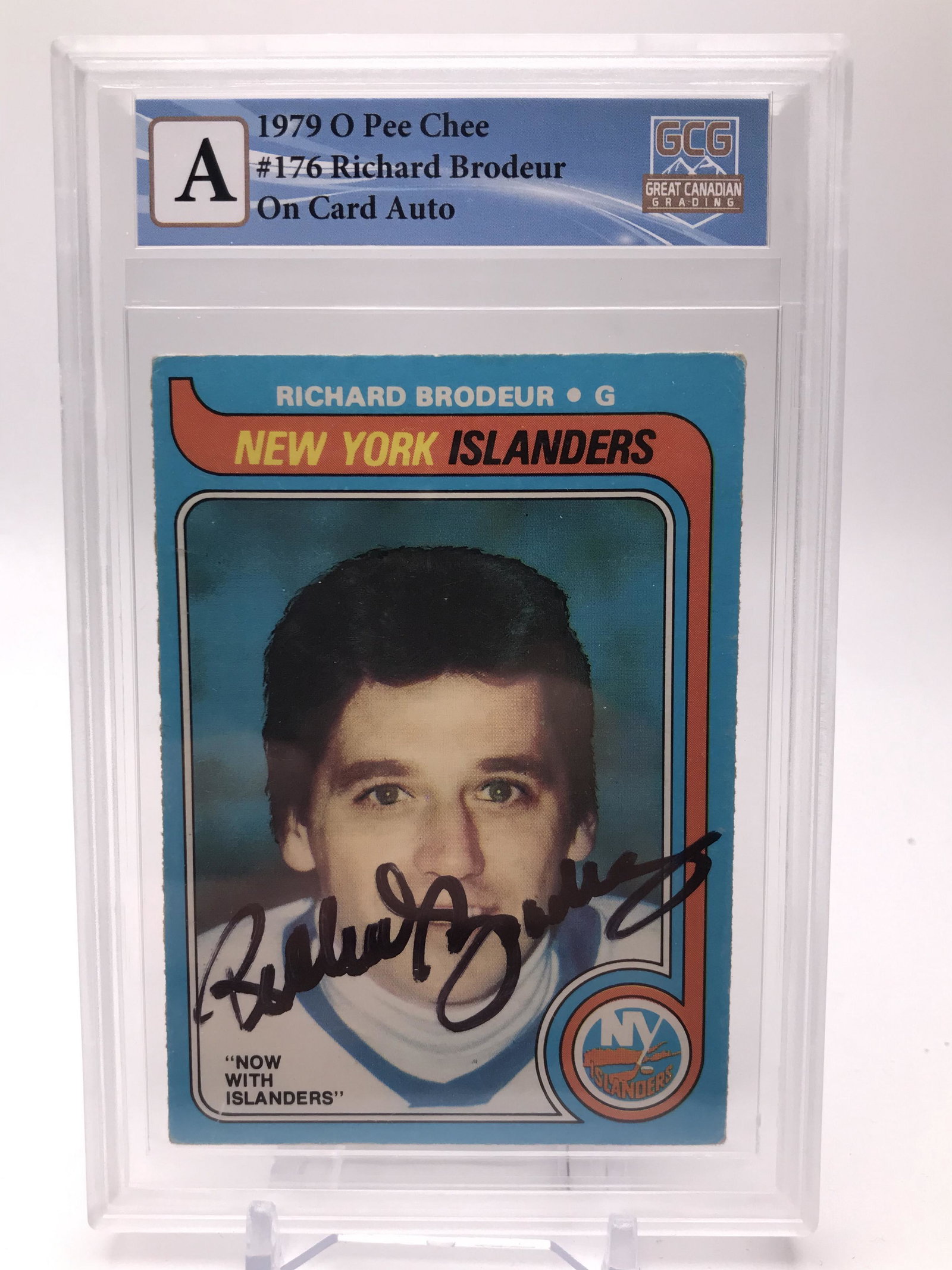 1979 0-PEE-CHEE #176 RICHARD BRODEUR ON CARD AUTO GCG GRADED A: 1979 0-PEE-CHEE #176 RICHARD BRODEUR ON CARD AUTO GCG GRADED A