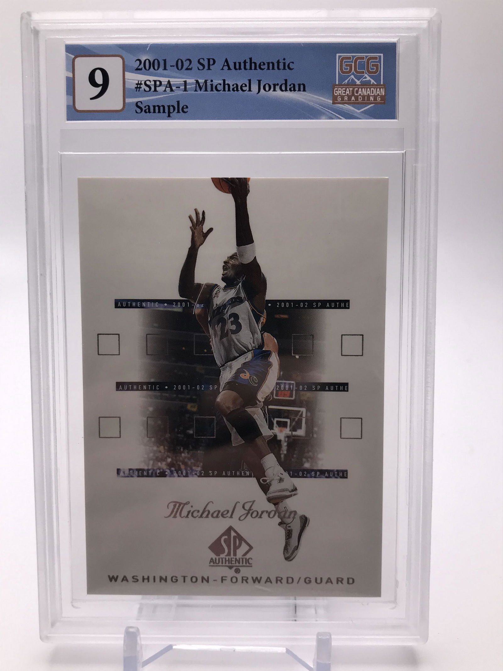 2001-02 SP AUTHENTIC NO.SPA-1 MICHAEL JORDAN SAMPLE GCG GRADED 9 (1 of 2)