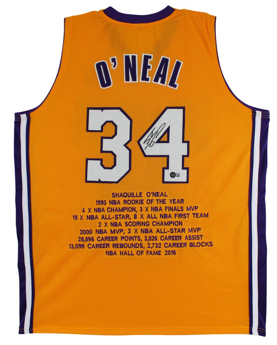 SHAQUILLE ONEAL SIGNED LA LAKERS CAREER STAT JERSEY (BECKETT COA): Prices are in Canadian dollars