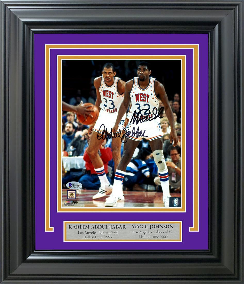 KAREEM ABDUL JABAR AND MAGIC JOHNSON DUAL SIGNED AND FRAMED 8 X 10 (BECKETT COA) (1 of 1)