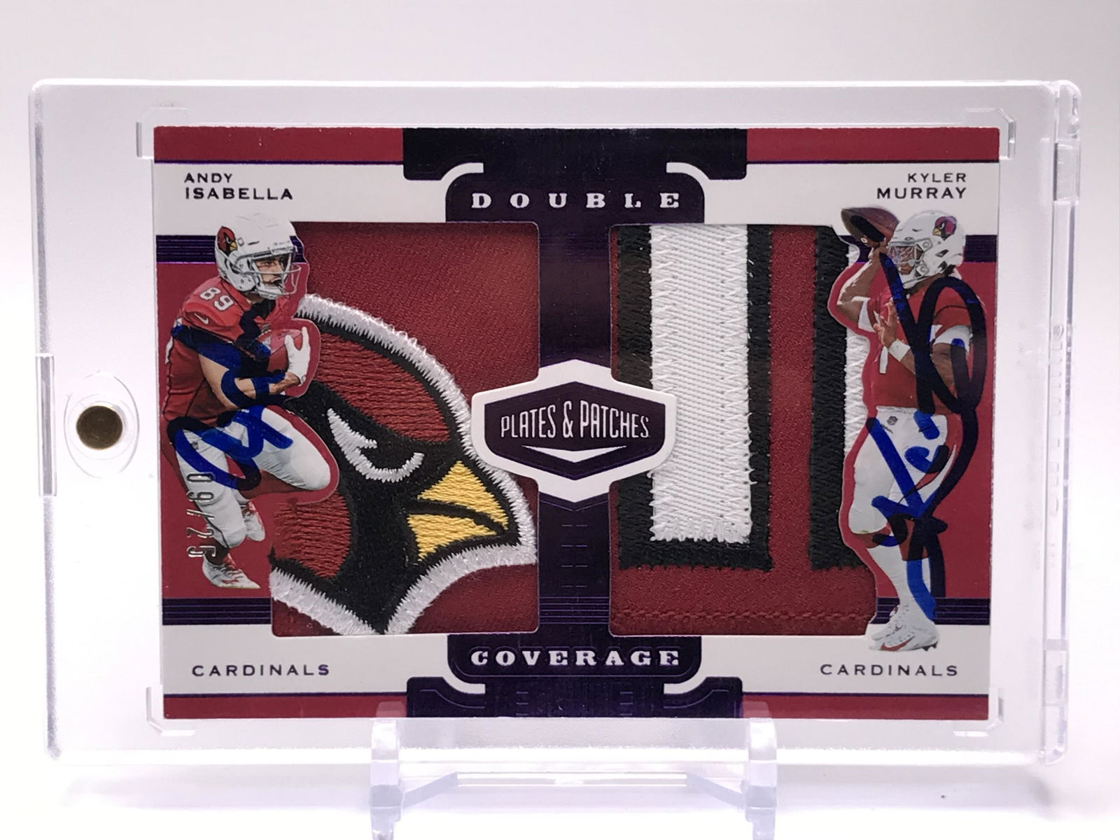2020 PANINI DOUBLE COVERAGE #DC-1 DUAL SIGNED PATCH ANDY ISABELLA & KYLER MURRAY NUMBERED 09/25 (1 of 2)