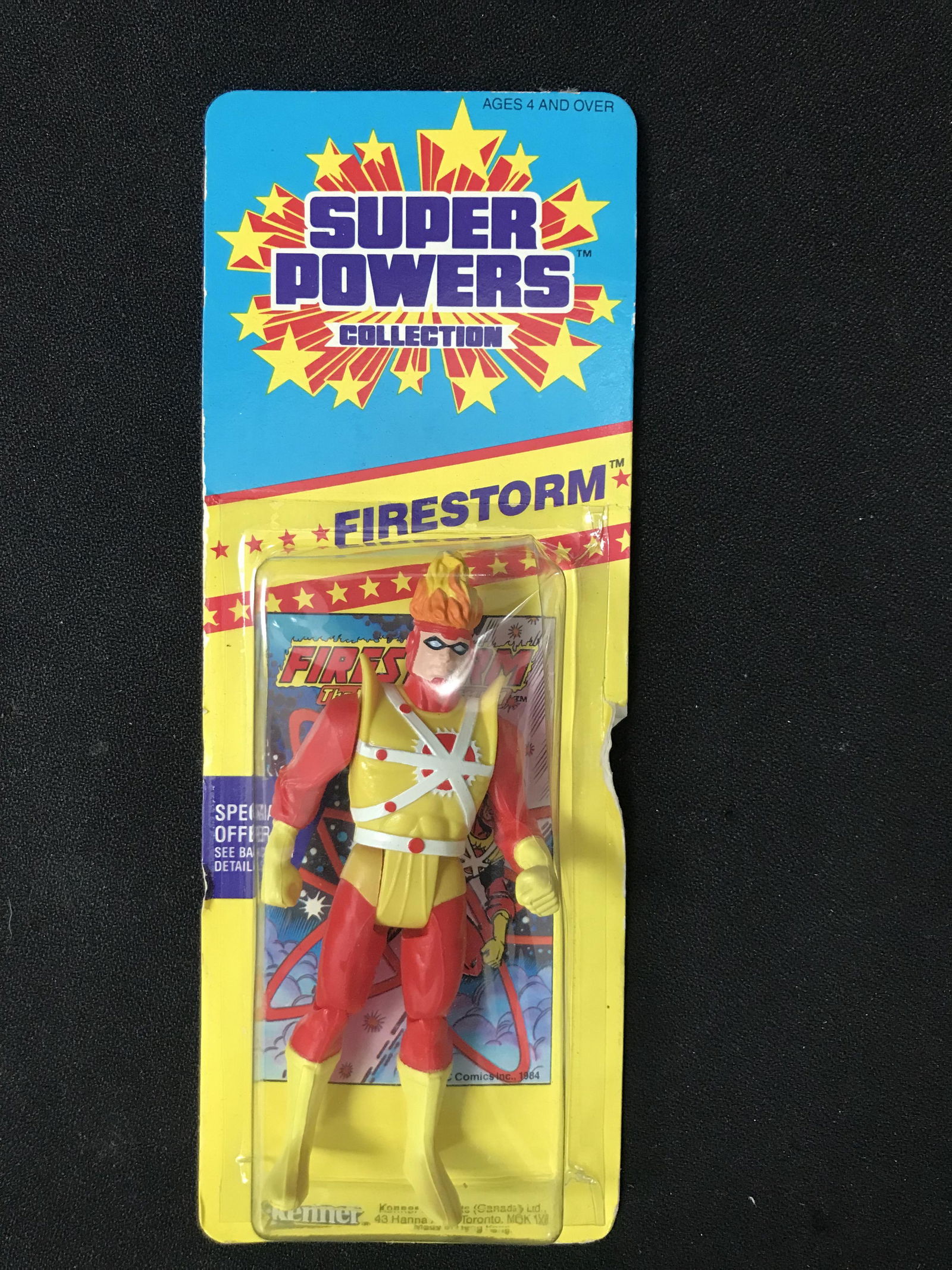 SEALED ON CARD 1986 KENNER SUPER POWERS FIRESTORM ACTION FIGURE (1 of 2)
