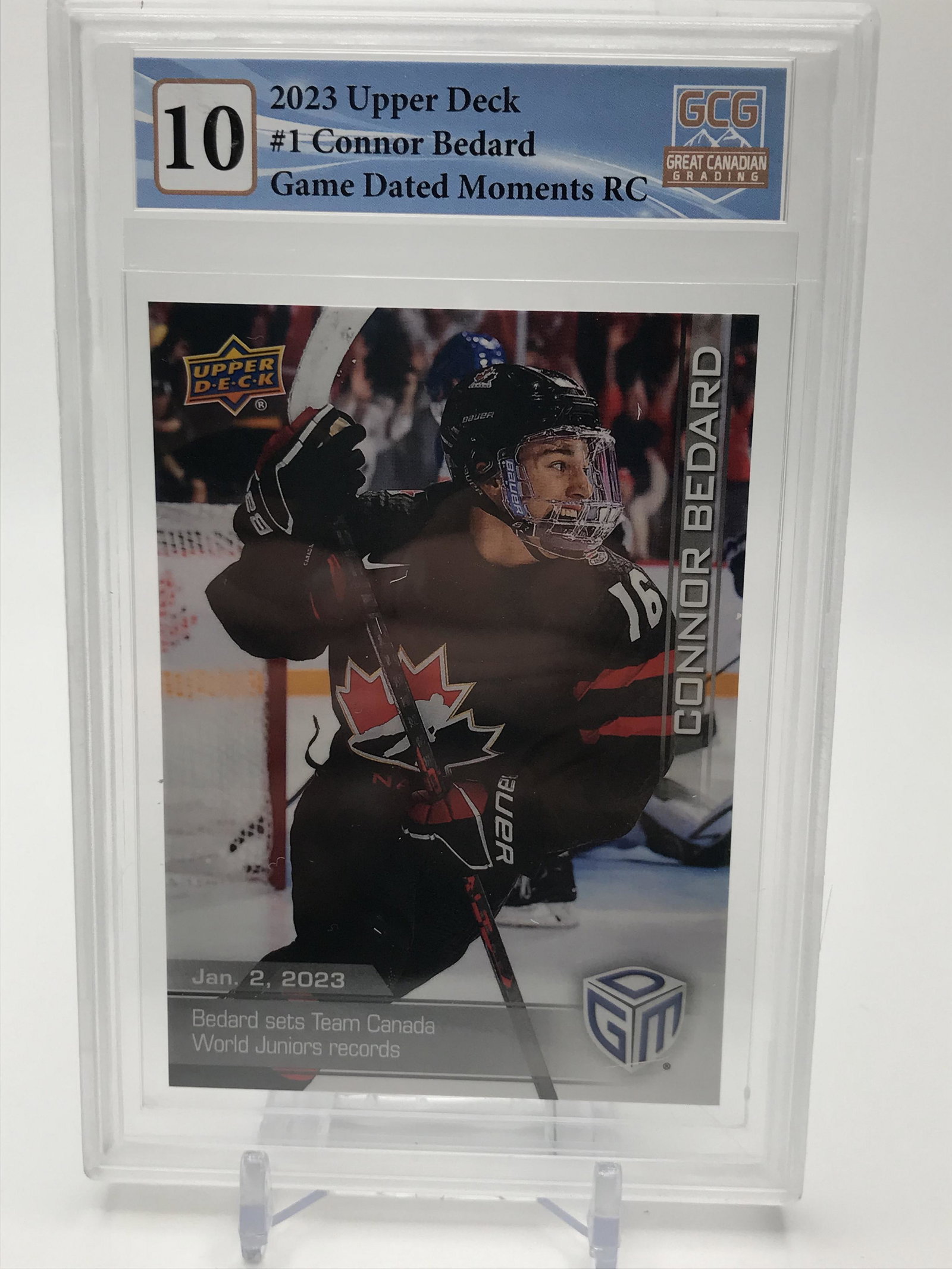 2023 UPPER DECK CONNOR BEDARD GAME DATED MOMENTS ROOKIE CARD (GCG 10): Prices are in Canadian dollars