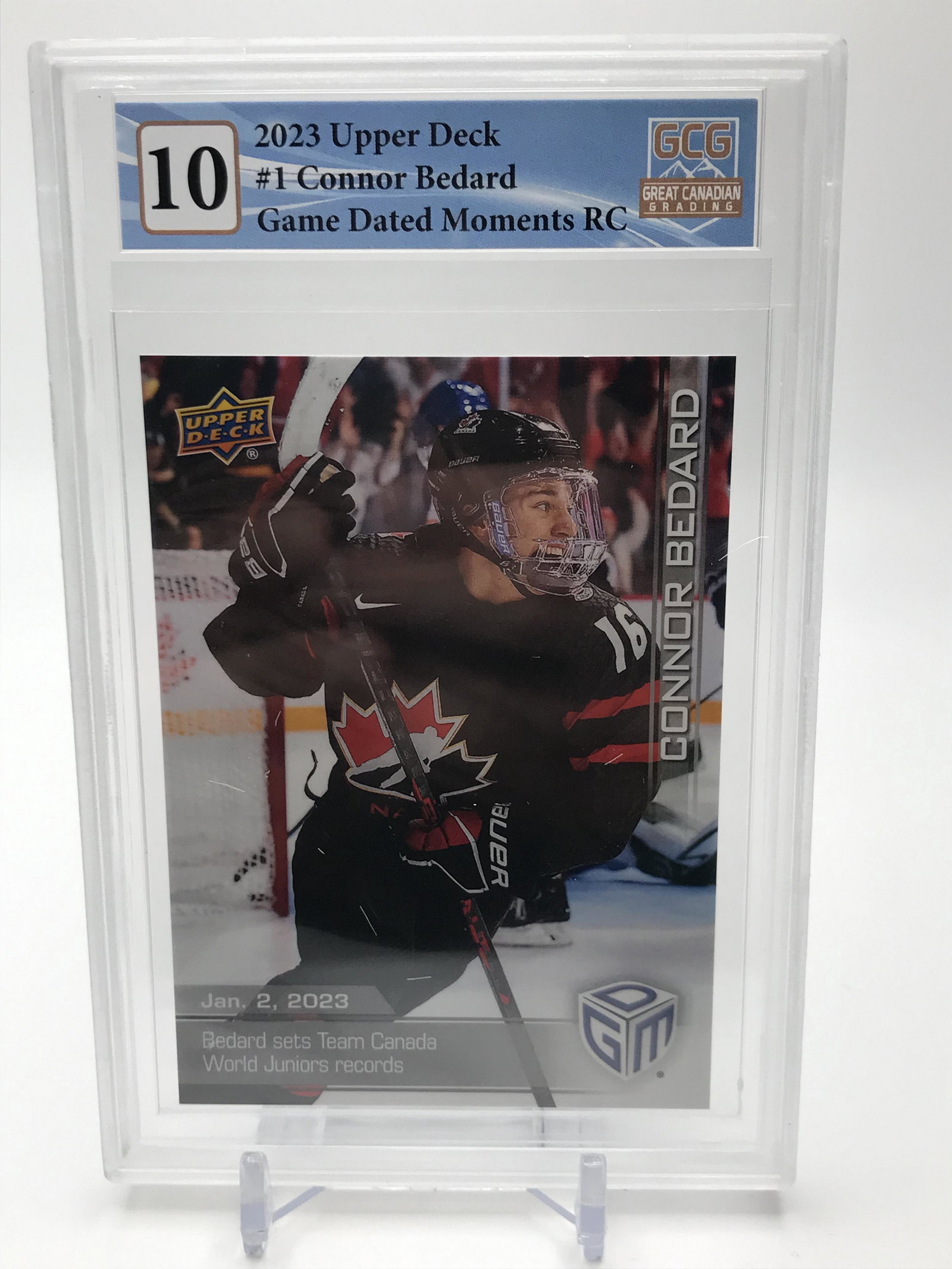 2023 UPPER DECK CONNOR BEDARD GAME DATED MOMENTS ROOKIE CARD (GCG 10): Prices are in Canadian dollars