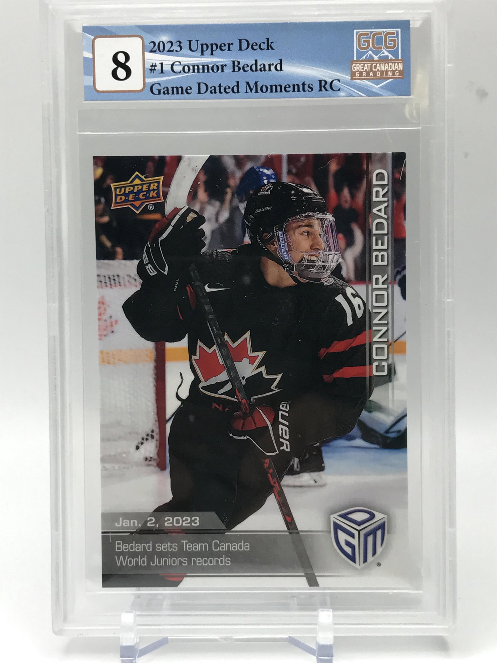 2023 UPPER DECK NO.1 CONNOR BEDARD GAME DATED MOMENTS RC GCG GRADED 8: Prices are in Canadian dollars