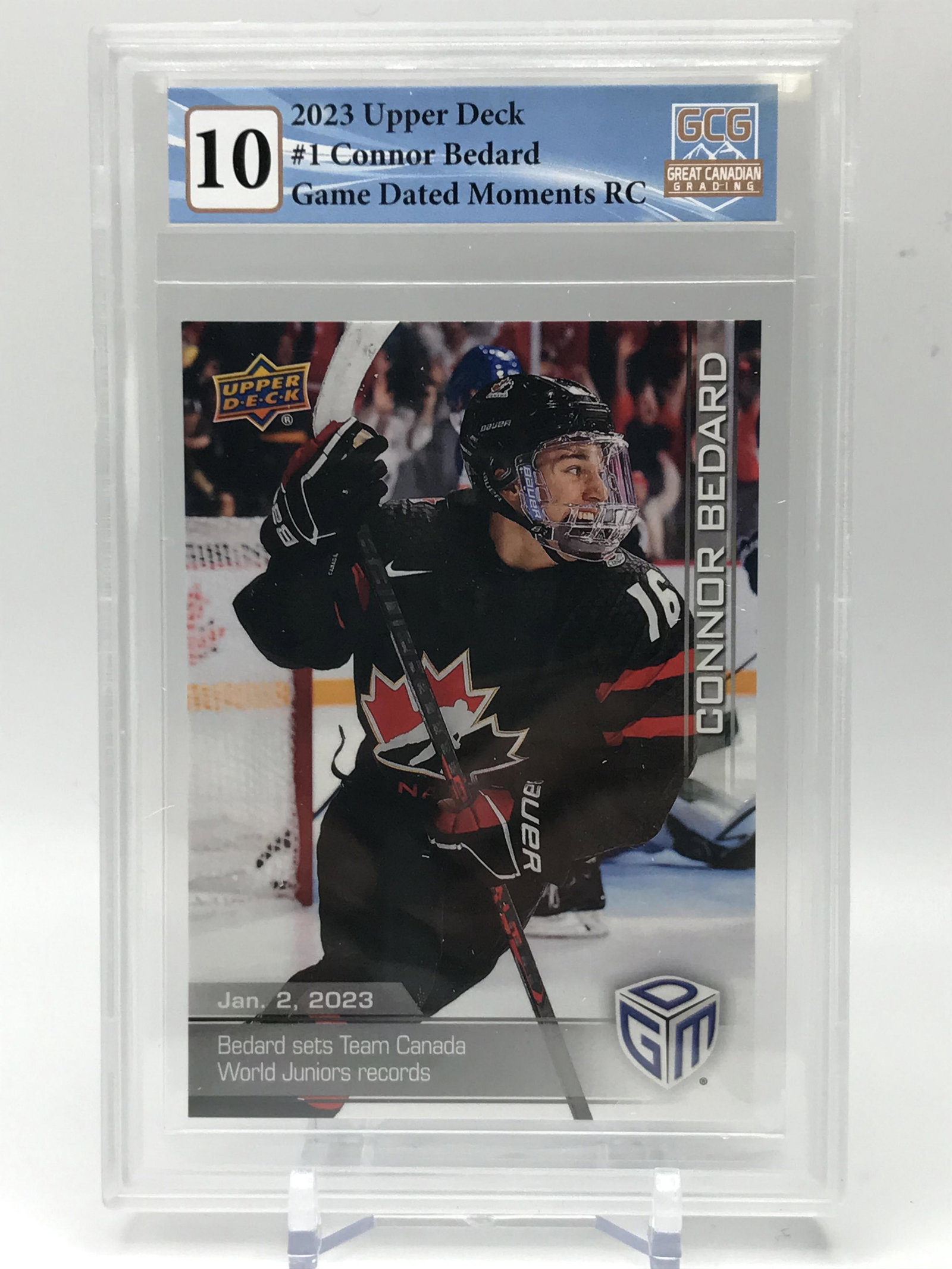 2023 UPPER DECK NO.1 CONNOR BEDARD GAME DATED MOMENTS RC GCG GRADED 910: Prices are in Canadian dollars