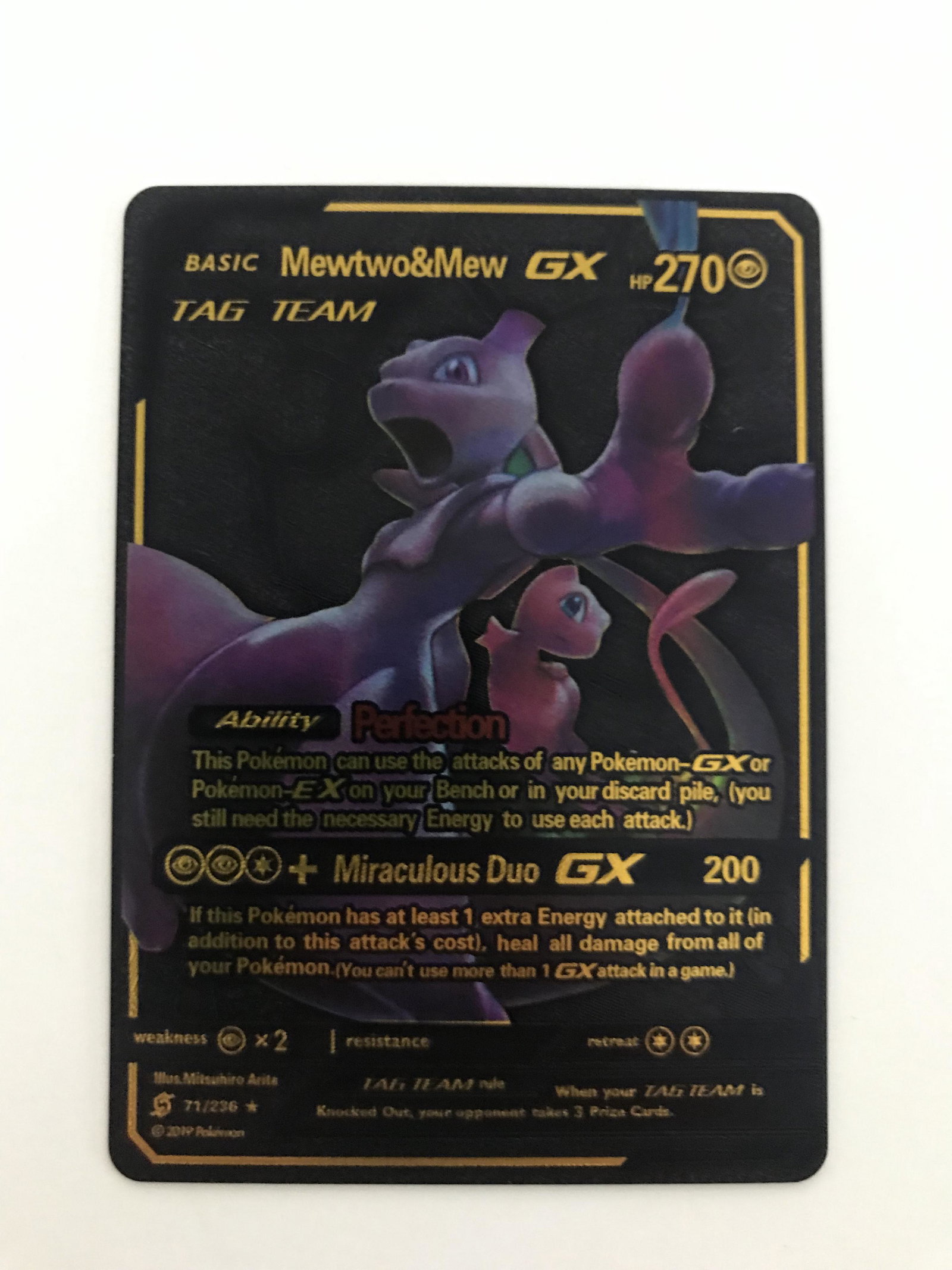 Limited Edition Pokemon Mewtwo & Mew Gx Tag Team 270 Hp Black Foil Card