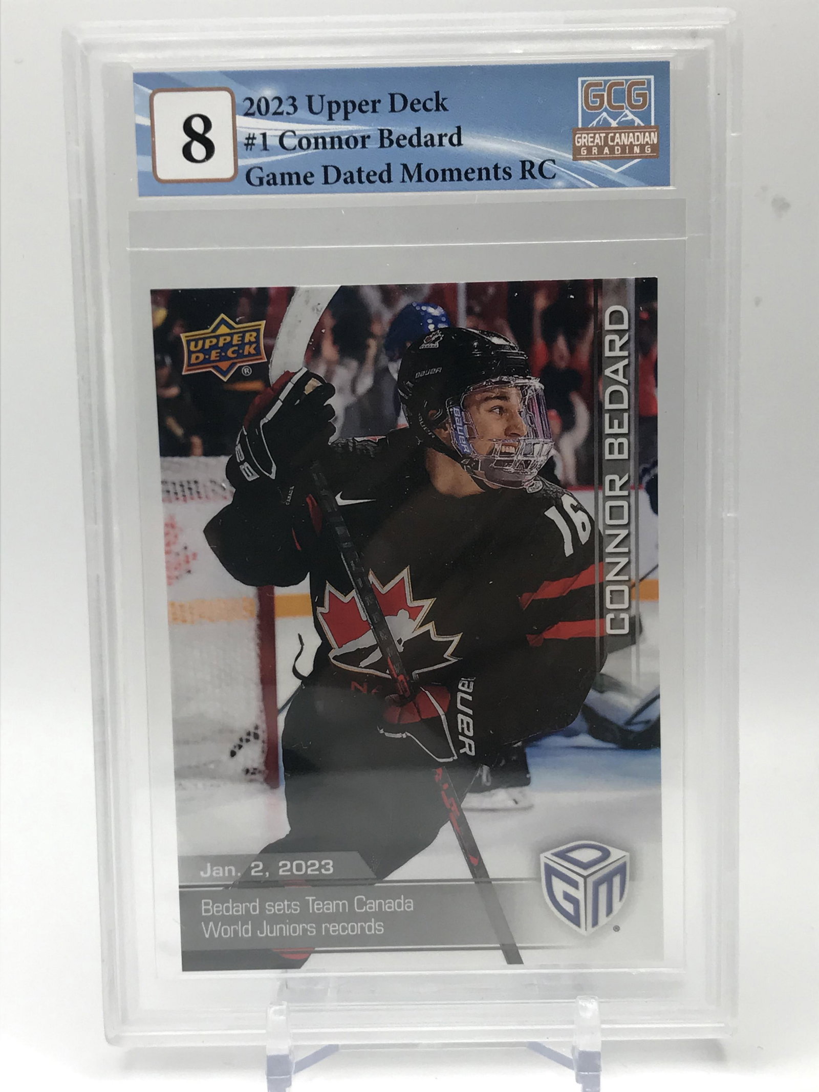 2023 UPPR DECK CONNOR BEDARD GAME DATED ROOKIE CARD (GCG 8): Prices are in Canadian dollars