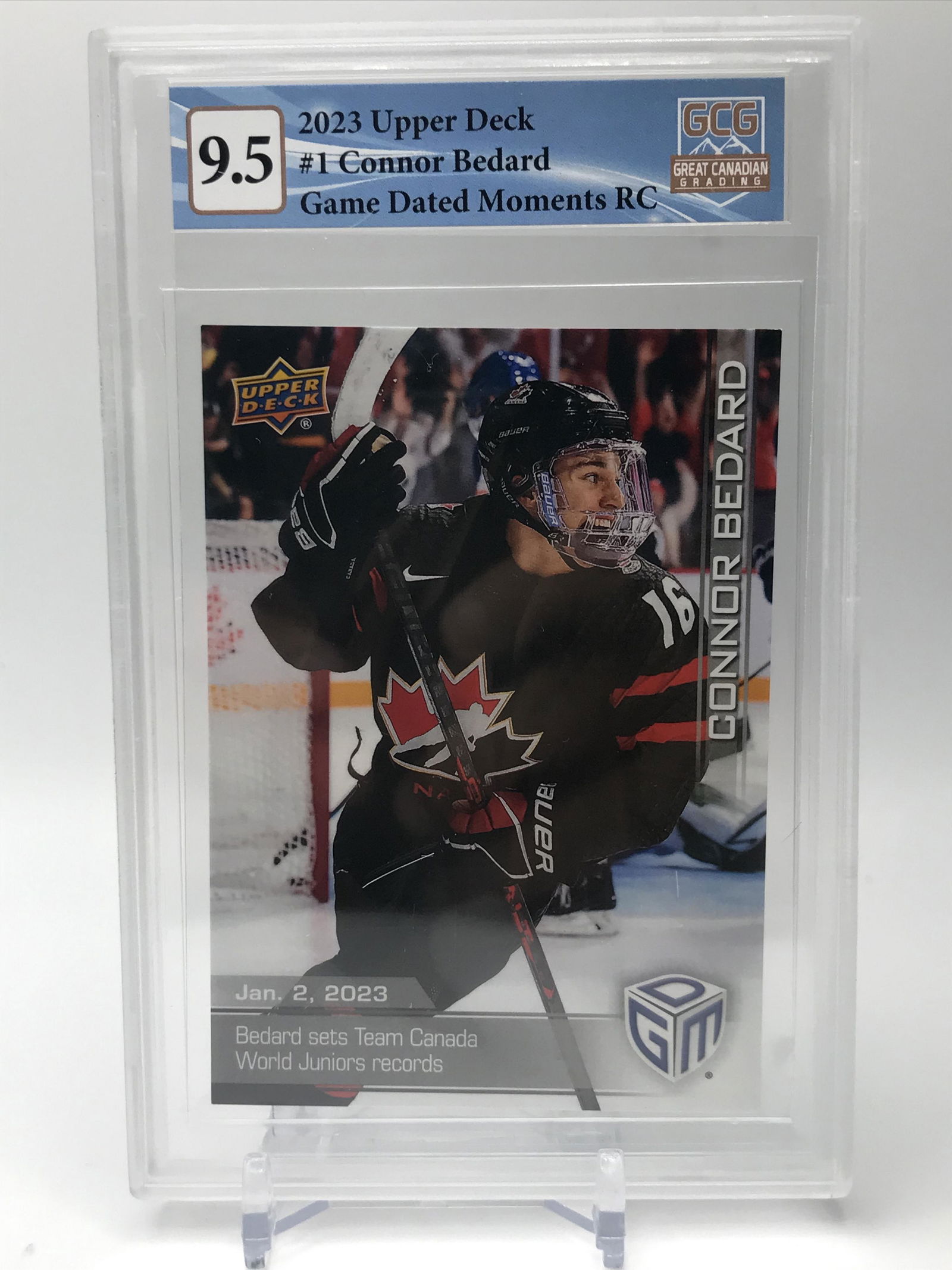 2023 UPPR DECK CONNOR BEDARD GAME DATED ROOKIE CARD (GCG 9.5) (1 of 2)