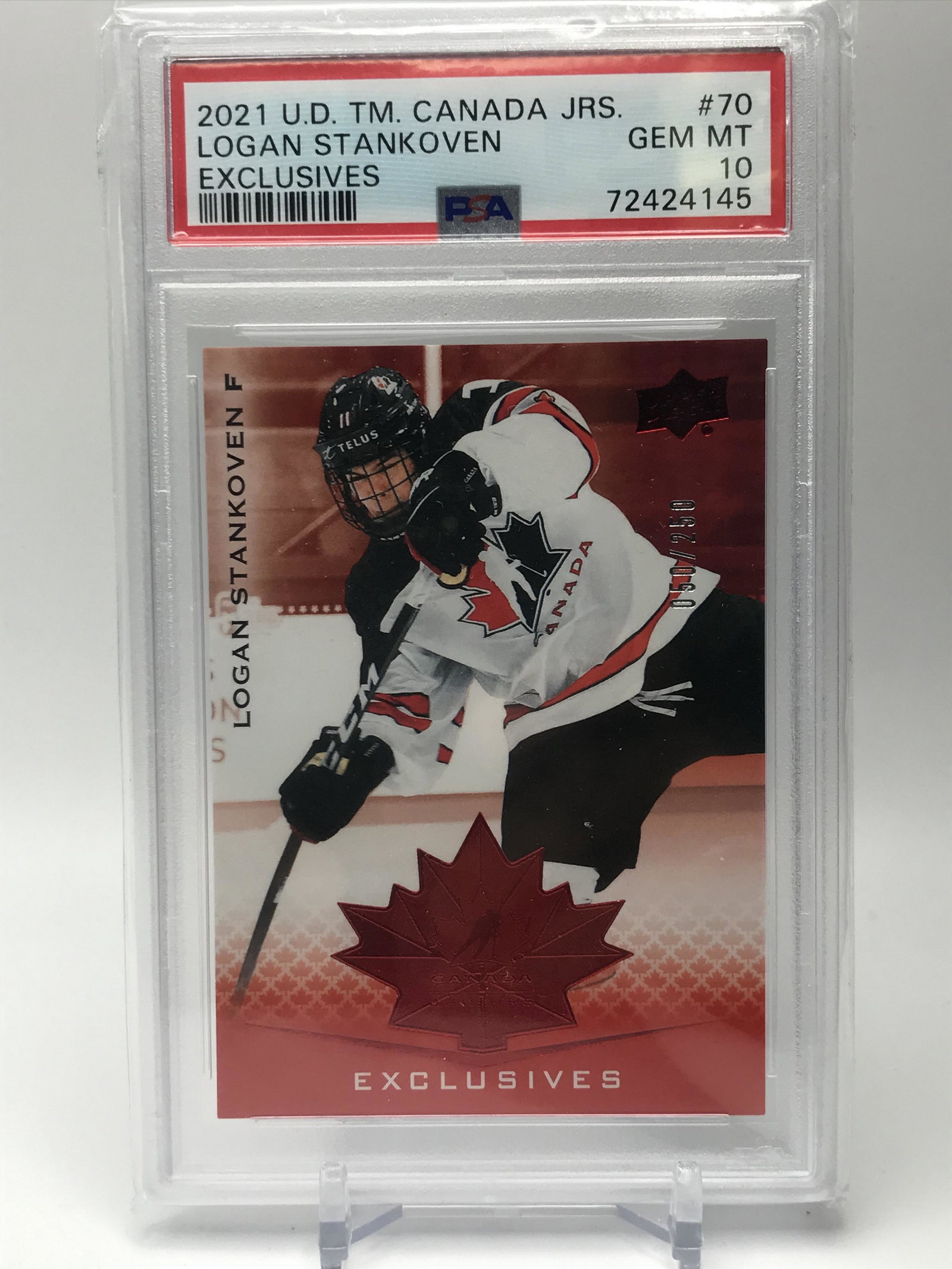2021 UPPER DECK TEAM CANADA JRS LOGAN STANKOVEN EXCLUSIVES 50/250: Prices are in Canadian dollars