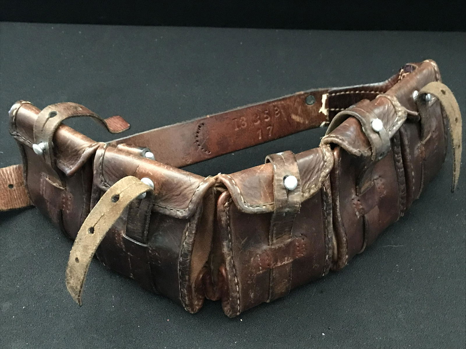AUTHENTIC WWII AMMO BELT LEATHER WITH SERIAL NUMBERS (1 of 3)
