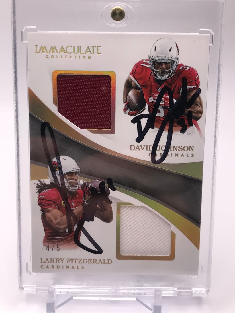 DUAL SIGNED 2017 PANINI IMMACULATE DAVID JOHNSON/ LARRY FITZGERALD NO. DU-11 4/5: DUAL SIGNED 2017 PANINI IMMACULATE DAVID JOHNSON/ LARRY FITZGERALD NO. DU-11 4/5