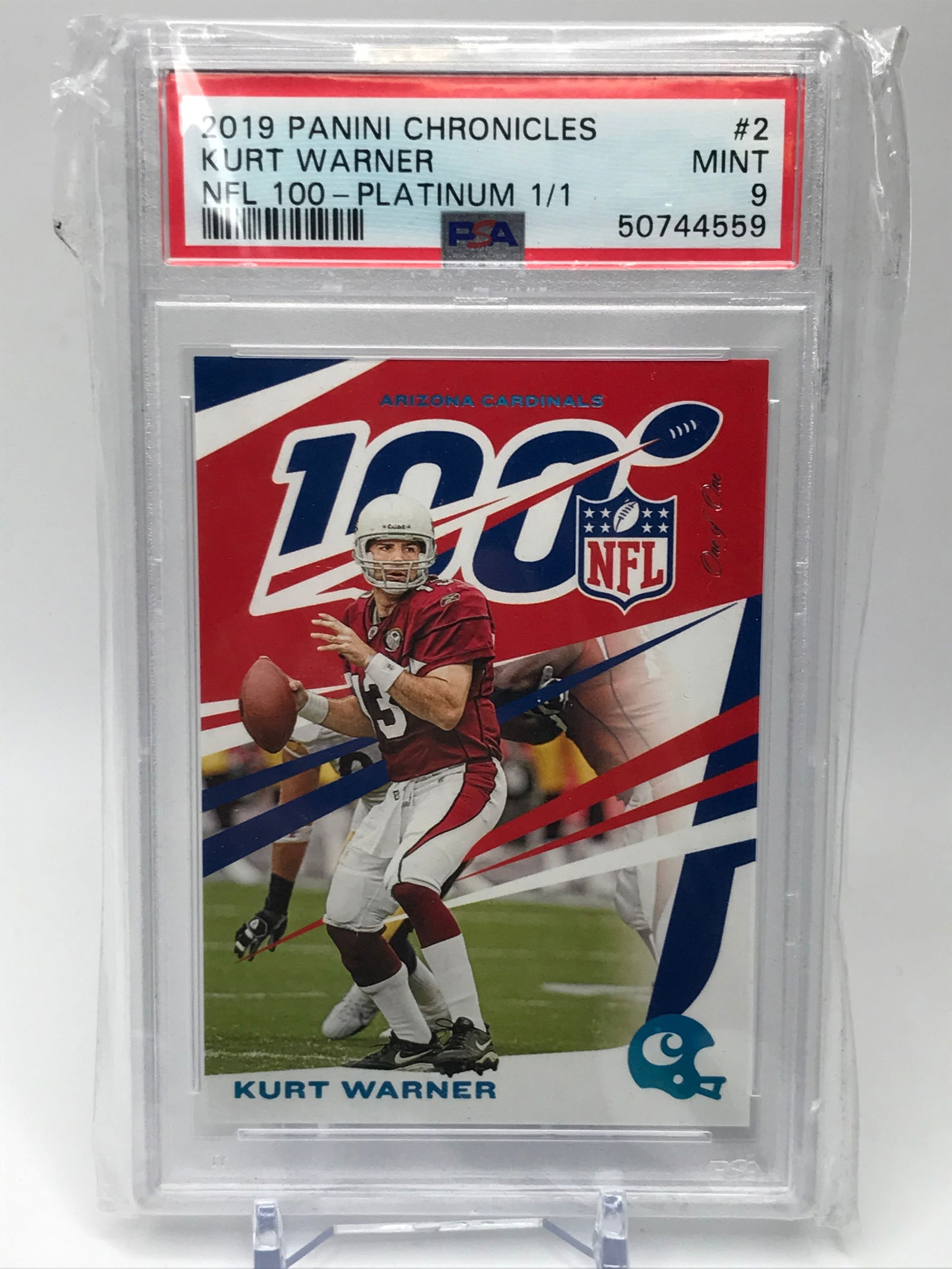 2019 PANINI CHRONICLES NO.2 KURT WARNER NFL PLATINUM 1/1 PSA GRADED 9 (1 of 2)