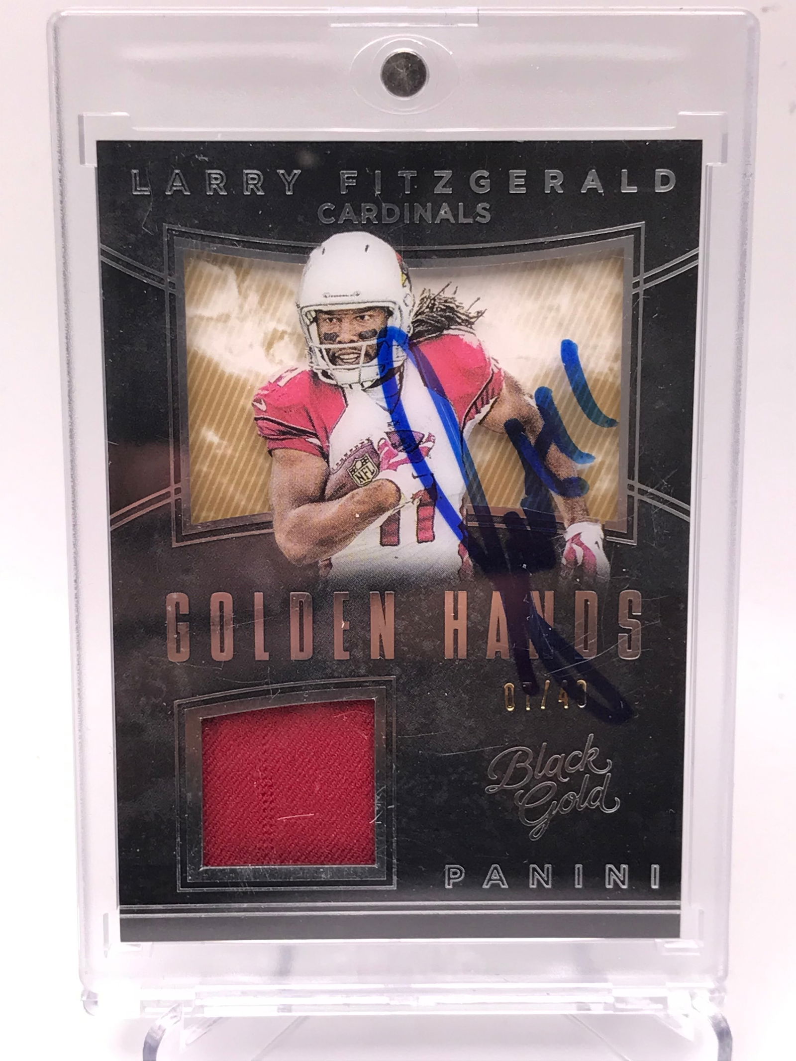 2016 PANINI GOLDEN HANDS #GH14 LARRY FITZGERALD AUTO PATCH CARD NUMBERED 07/40 (1 of 2)