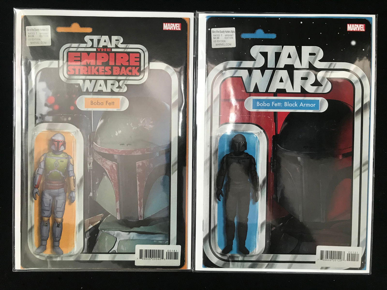 LOT OF 2 STAR WARS BOBA FETT ON CARD FIGURES REG BOBA FETT AND BLACK ARMOR BOBA FETT (1 of 1)